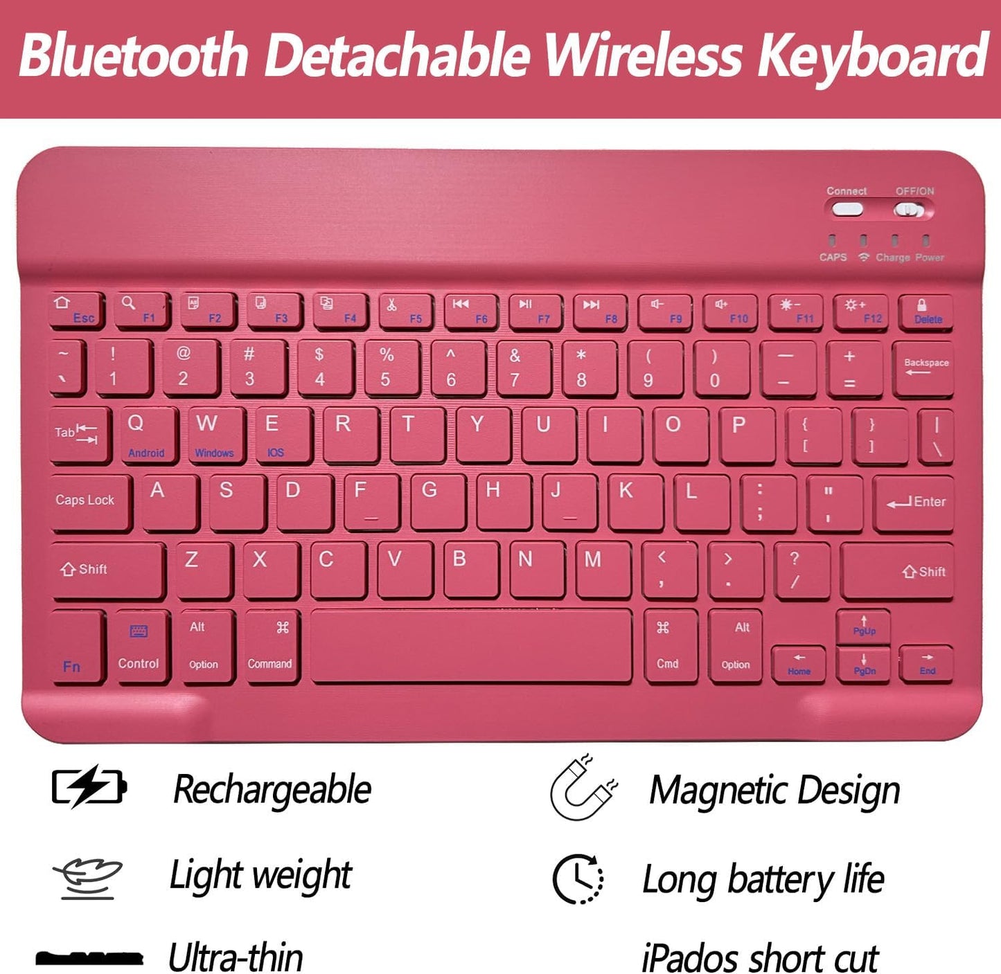 Keyboard Case for iPad 11th 10th Generation - iPad 10th Generation Case with Detachable Wireless Keyboard - Smart Folio Cover with Pencil Holder for 11-inch A16 2025 10.9-inch 2022, Red