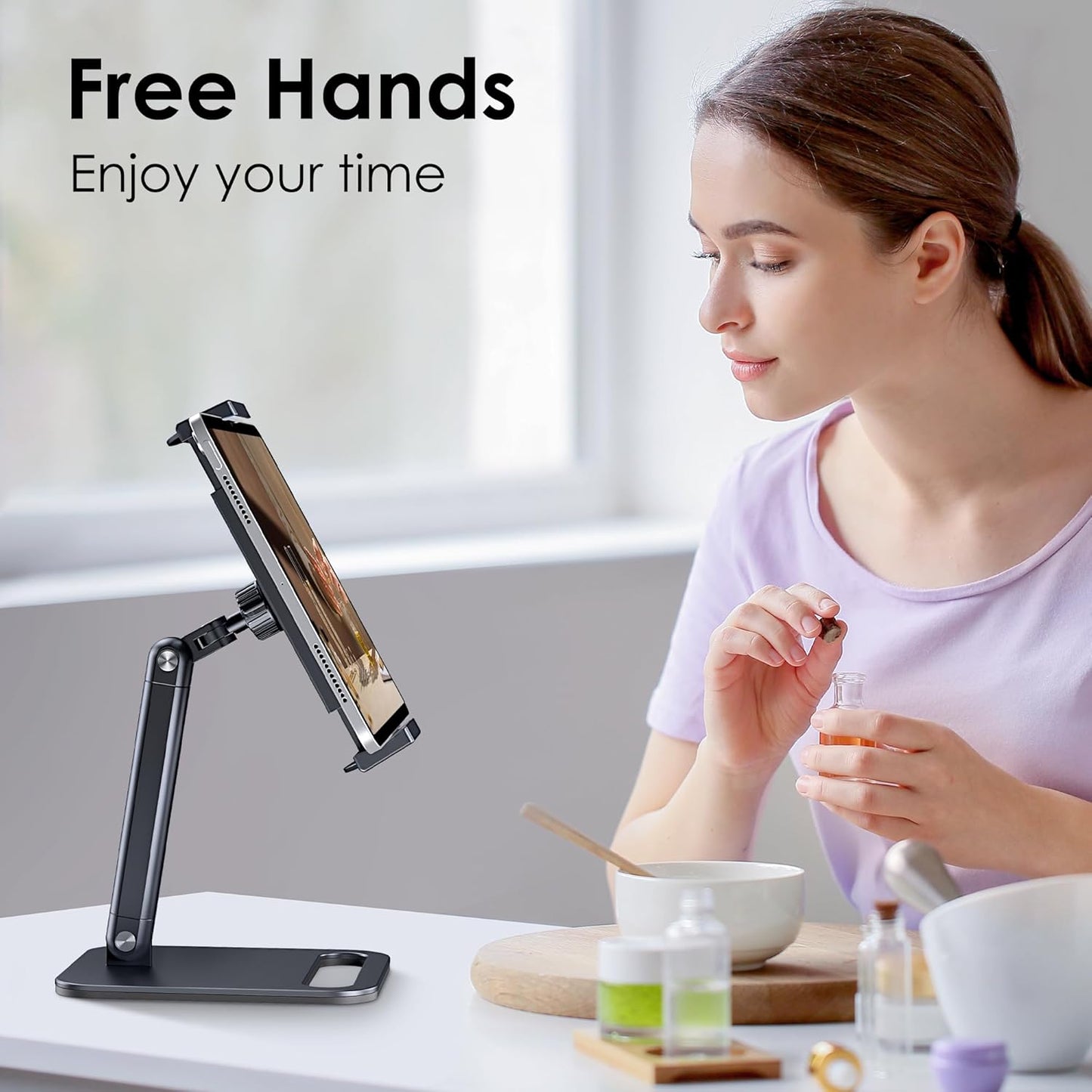 CreaDream Tablet Stand, Heavy Aluminum Tablet Holder for Desk with Adjustable 360° Swivel Bracket, Compatible with iPad Pro/Air/Mini, Galaxy Tab, Surface Pro, Kindle Fire 4.7''-13", Black
