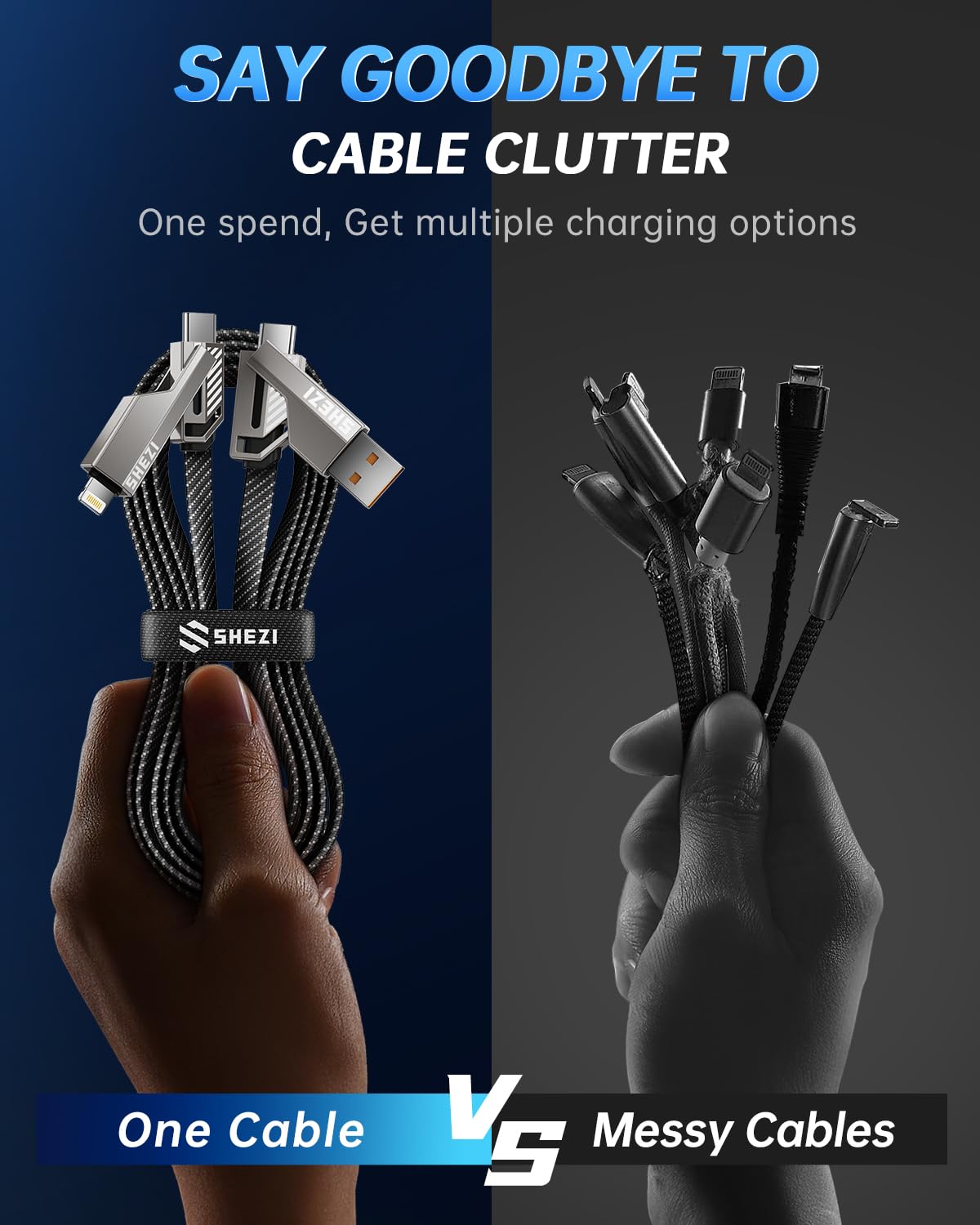 4-in-1 0.6FT Ultra Short USB C Cable Compatible with Lightning Cable [Fast Charging&Data Transfer] Flat Braided for iPhone iPad Charger Cord, Portable Multi Charger Cord Combo for Power Bank