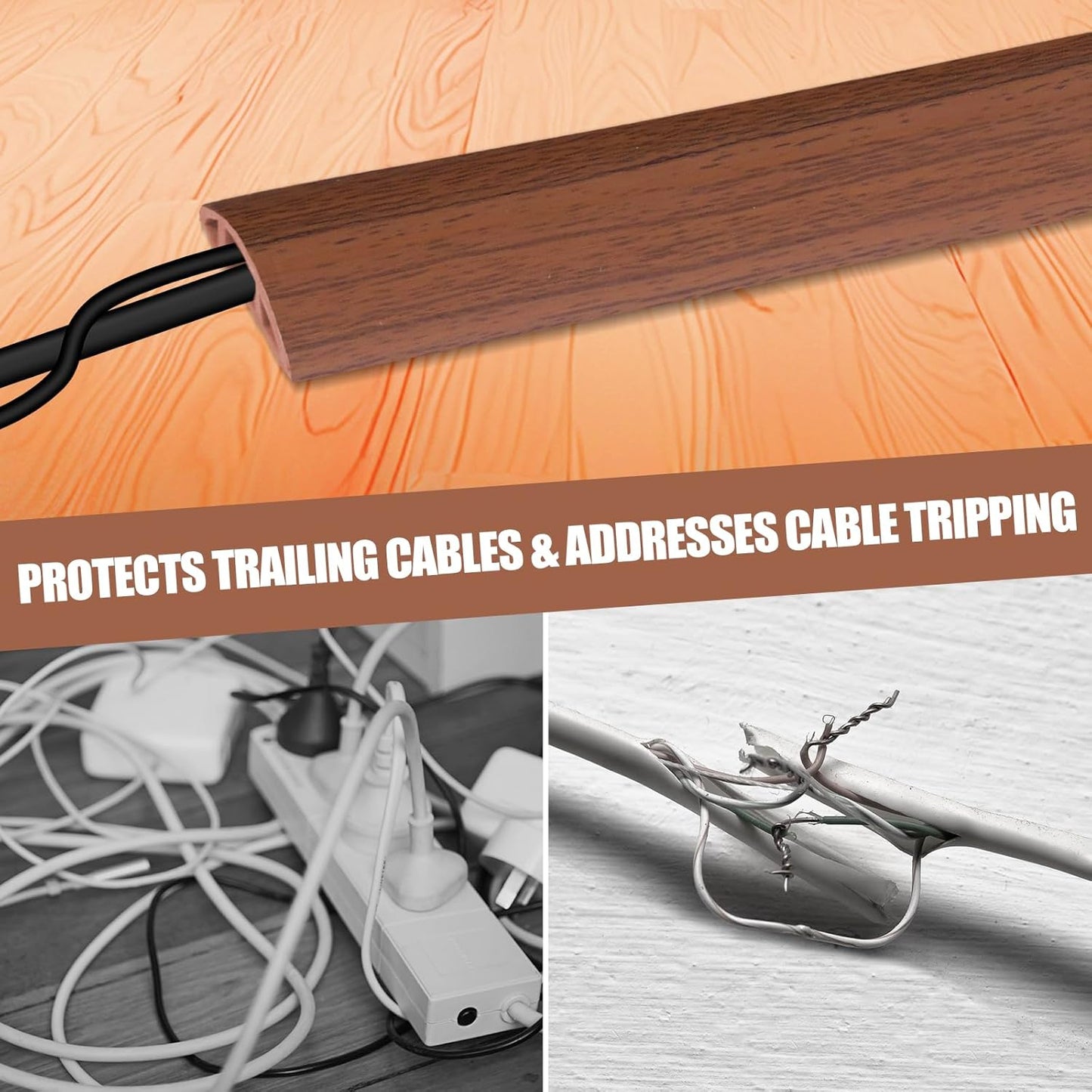 Floor Cord Cover Self Adhesive Cord Hider,10FT Cable Management, Extension Strip Protector for Wires, Prevent Cable Trips for Offices, Gyms, Exhibitions Cavity:0.39"(W) x 0.27"(H) Wood Red Teak