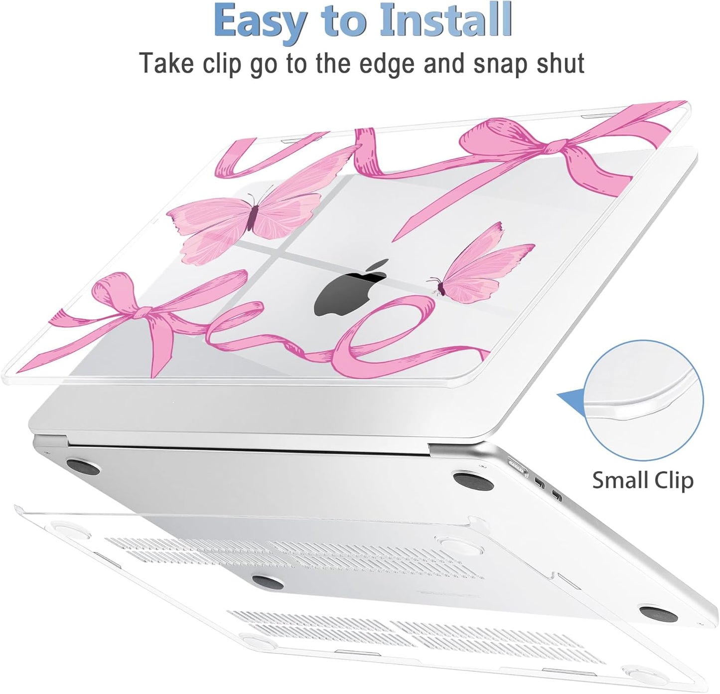 Mektron Compatible with M4 MacBook Air 15 inch Case 2025 A3241 2024 2023 M3 A3114 A2941 M2 Liquid Retina Display Touch ID, Plastic Hard Case & Keyboard Skin & Screen Protector - Pink Bows C245