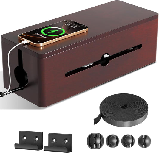Cinati Large Cable Management Box, 15.8" Wooden Cable Organizer for Floor Wires Storage, Wall Mount Cord Hider Box for Electrical Cord Management, Power Strip Wire Organization for Desktop Home Office