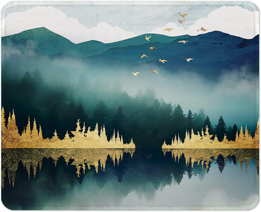 ITNRSIIET Mouse Pad with Stitched Edge Premium Textured Smooth Precise Operation Waterproof Washable Non-Slip Rubber Base Desktop Protection Mat, 10.2×8.3×0.12 inches, Landscape Forest