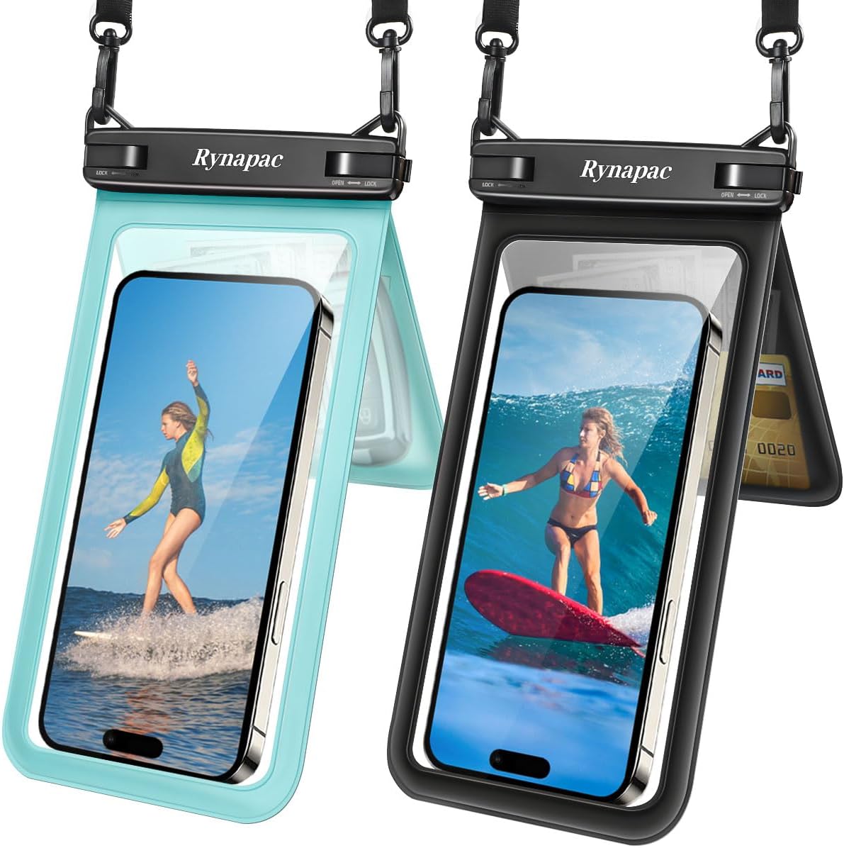 Double Space Waterproof Phone Pouch, 2 Pack Waterproof Phone Case with Lanyard for iPhone 15 Pro Max Galaxy S23 Pixel 7a up to 8.5’’, Cellphone Dry Bag for Beach Vacation