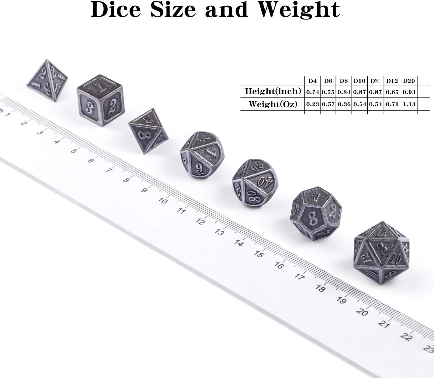 DnDnD Acient Silver Metal DND Dice Set, 7PCS D&D Metal Dice with Metal Case for Dungeons and Dragons, Shadowrun, Pathfinder, Savage World and Table Games