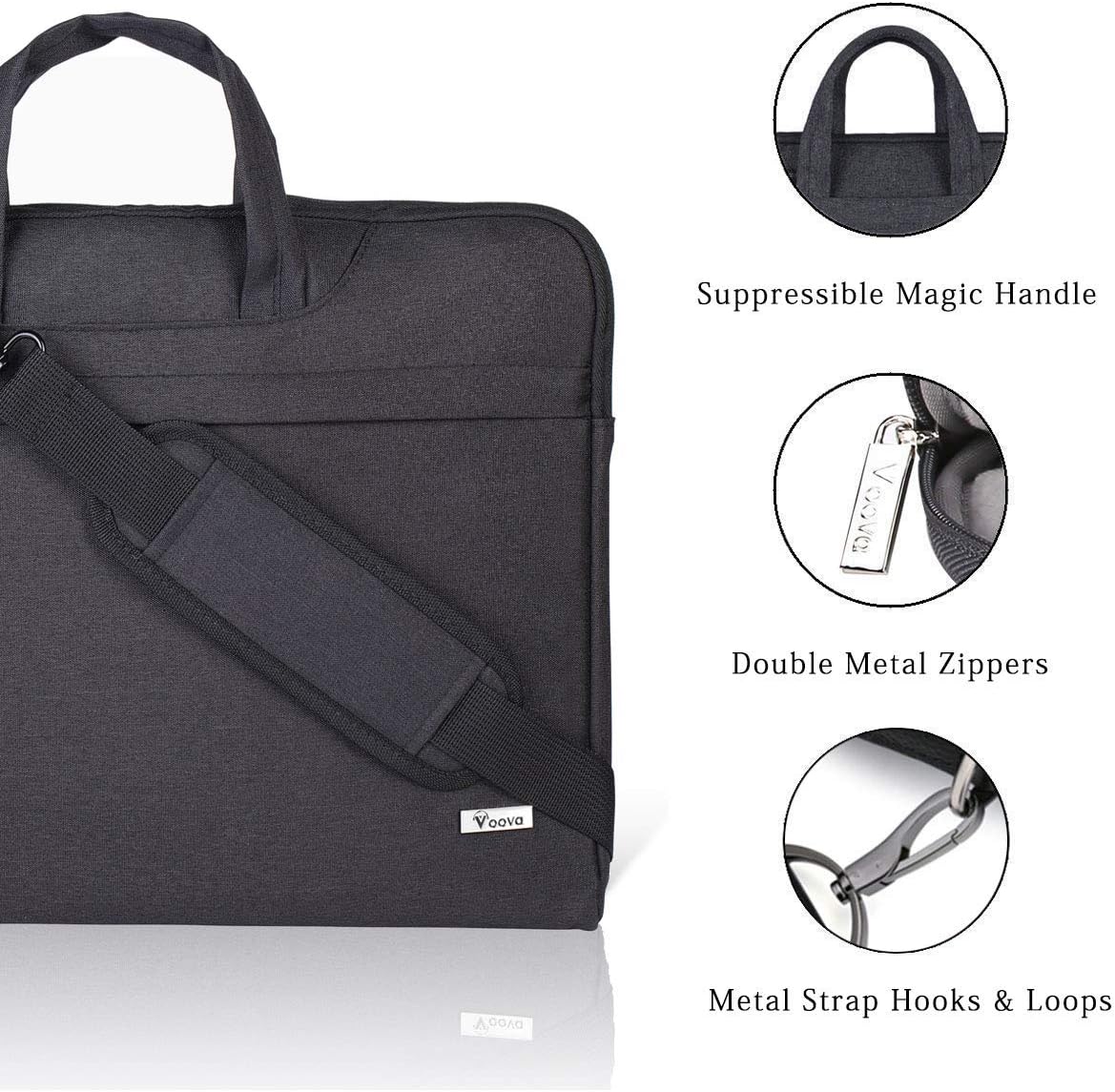 Voova Laptop Bag 17 17.3 Inch Waterproof Laptop Sleeve Case with Shoulder Straps & Handle, Computer Case Cover Slim Briefcase Compatible with 17-18” Hp Dell Asus Acer, Black