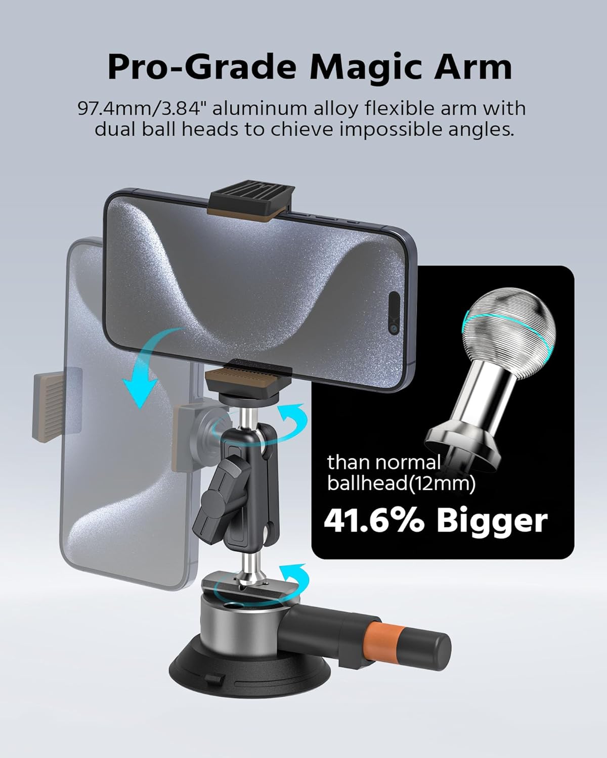 3" Suction Cup Mount Kit for Action Cams/Phone/360 Camera/DSLR Comes with Adapter for GoPro, Phone Clip, 3.84" Universal Magic Arm