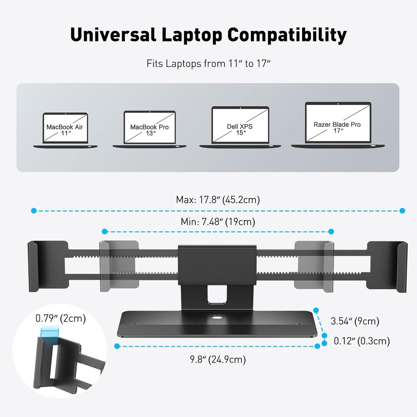 AboveTEK Laptop Locking Station, Premium Aluminum MacBook Security Lock with High-Security Copper Cylinder, Anti-Theft Computer Lock for All 11"-17" No-Slot Notebooks, Non-Slip Base for Public Spaces