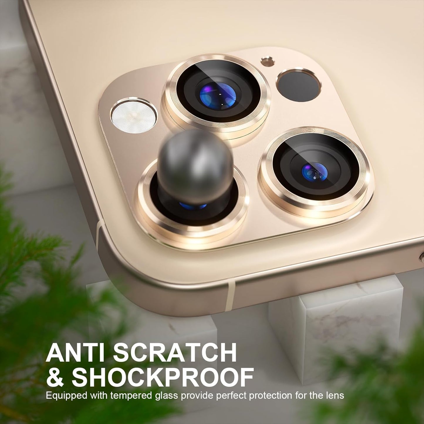 Choiche Compatible for iPhone 16 Pro/iPhone 16 Pro Max Camera Lens Protector, Bling Camera Cover with 9H Tempered Glass Lens Screen Protector Metal Ring Decoration Accessories (Titanium Desert)