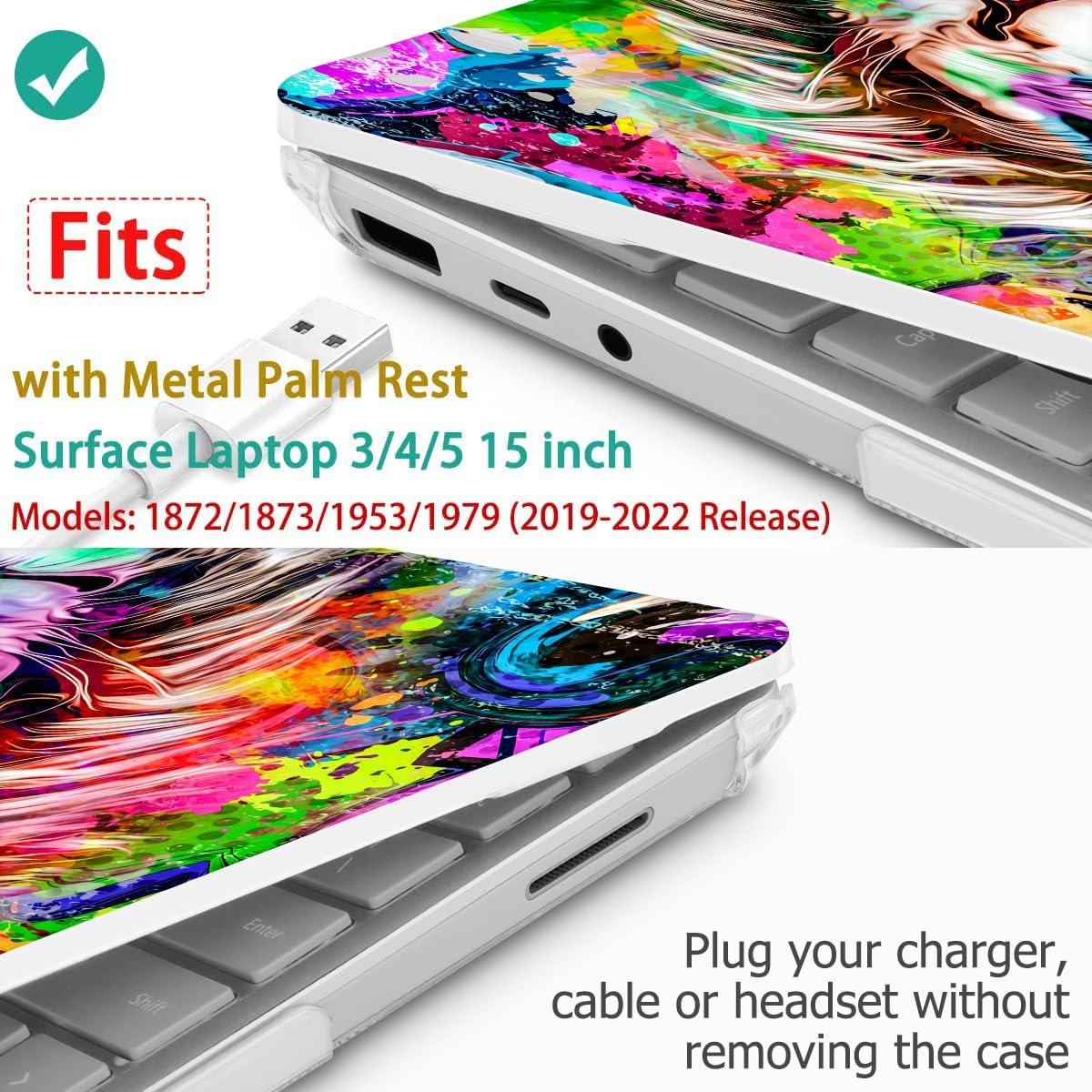 Tuiklol Case for 15 Inch Microsoft Surface Laptop 5/4/3 2022-2020, Model 1979/1953/1872/1873 Hard Shell Cover, Keyboard Cover+Screen Protector+Dust Plugs,Lion