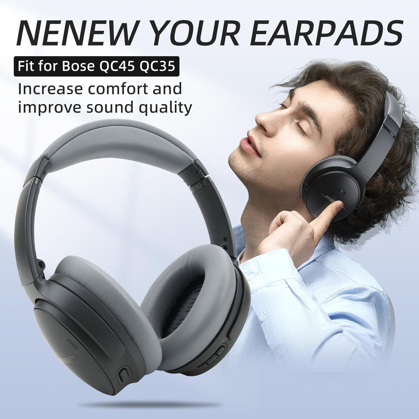 Headband and Earpads Compatible with Bose QuietComfort QC35 QC45 Headphones Waterproof and Sweat-Resistant (Light Gray)