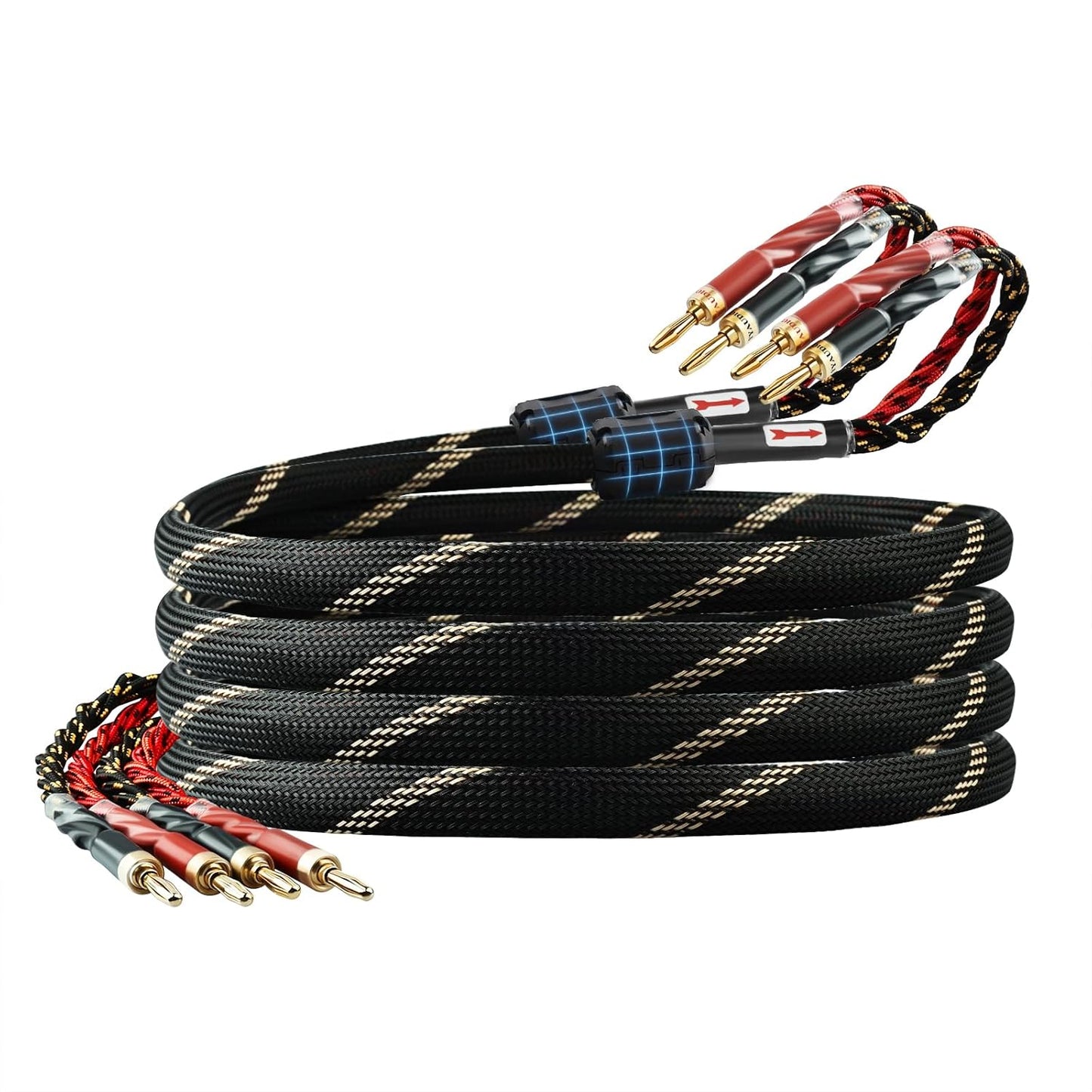 12 AWG Audiophile HiFi Speaker Audio Cable–4N OFC Core,24K Gold-Plated Banana Plugs with Nylon Braid,Compatible with Amplifier,Speakers,AV Receiver & Home Theater(9.84ft/3m) 2-Pack