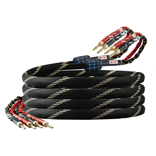 9 AWG Audiophile HiFi Speaker Audio Cable–4N OFC Core,24K Gold-Plated Banana Plugs with Nylon Braid,Compatible with Amplifier,Speakers,AV Receiver & Home Theater(8.20ft/2.5m) 2-Pack