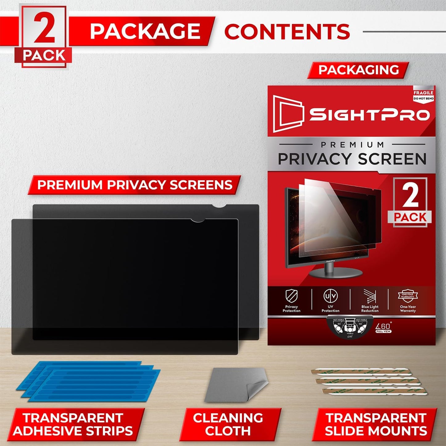 21.5 Inch 16:9 [2 Pack] Computer Privacy Screen Filter for Monitor - Privacy Shield and Anti-Glare Protector