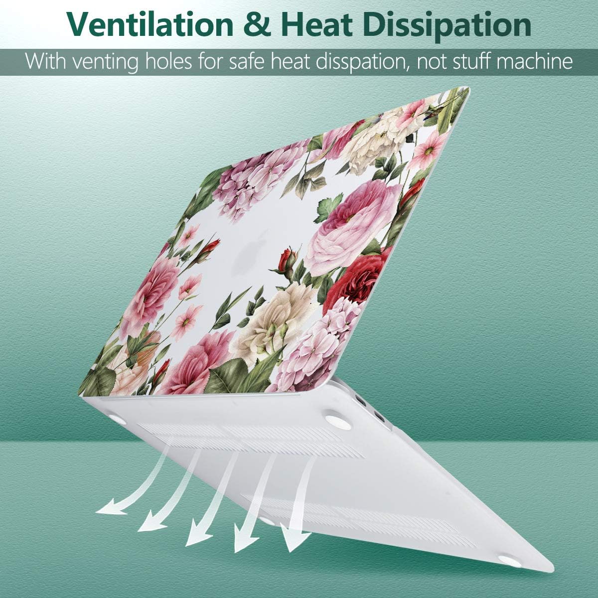 Batianda for MacBook Air 13 Inch Case 2020 2019 2018 A2337 A2179 A1932, Printing Clear Hard Shell Cover with Keyboard Cover & Screen Protector for New MacBook Air 13 Retina & Touch ID (Flower-White)