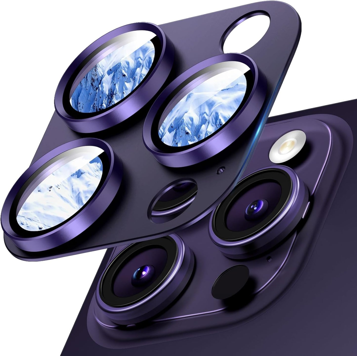 Camera Lens Protector for iPhone 16 Pro Max/16 Pro/iPhone 15 Pro Max/15 Pro/iPhone 14 Pro Max/14 Pro, Aluminum Alloy Sapphire Glass Camera Screen Cover, Case Friendly- Deep Purple