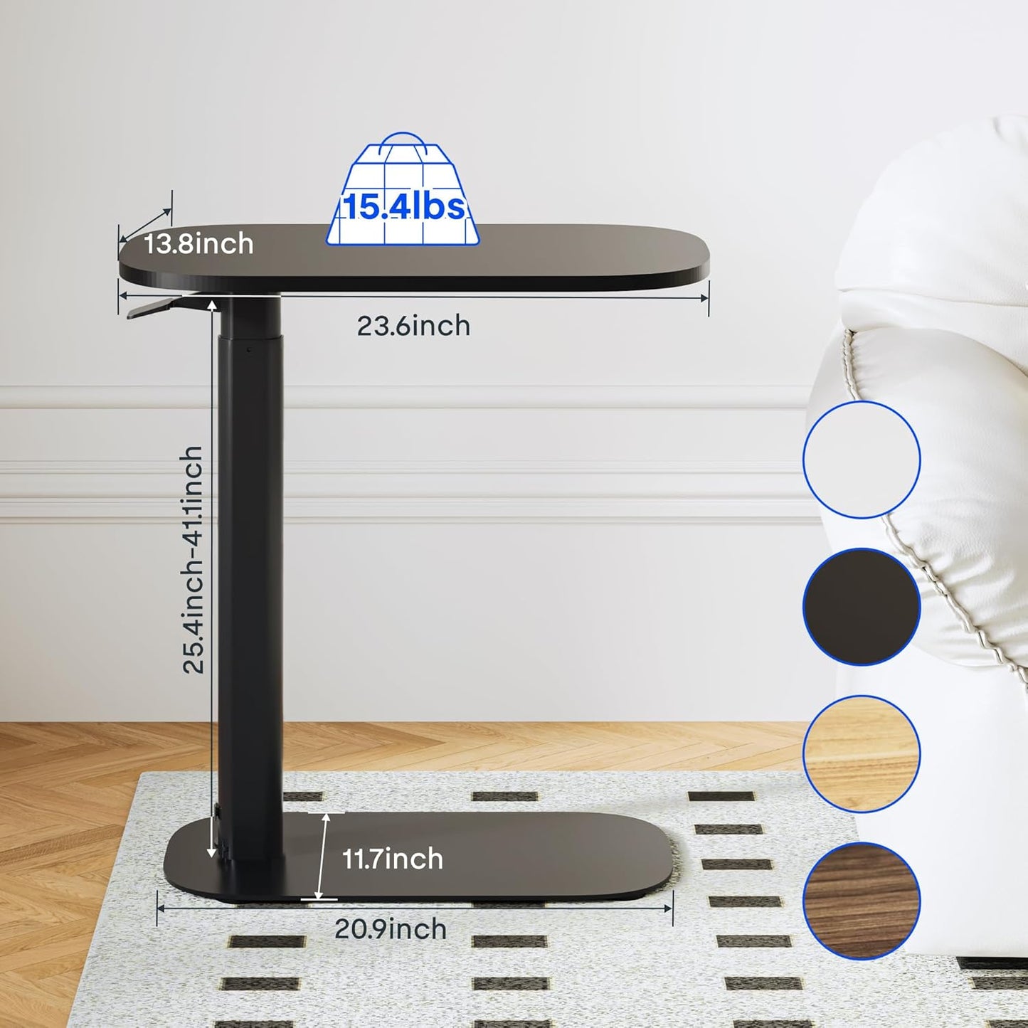 FLEXISPOT Adjustable C Table with Wheels, Mobile Snack Side End Table Sofa Couch Bedside Table Laptop Cart TV Tray Night Stand Small Space Side Table(23.6" W x 13.8" D,Black)