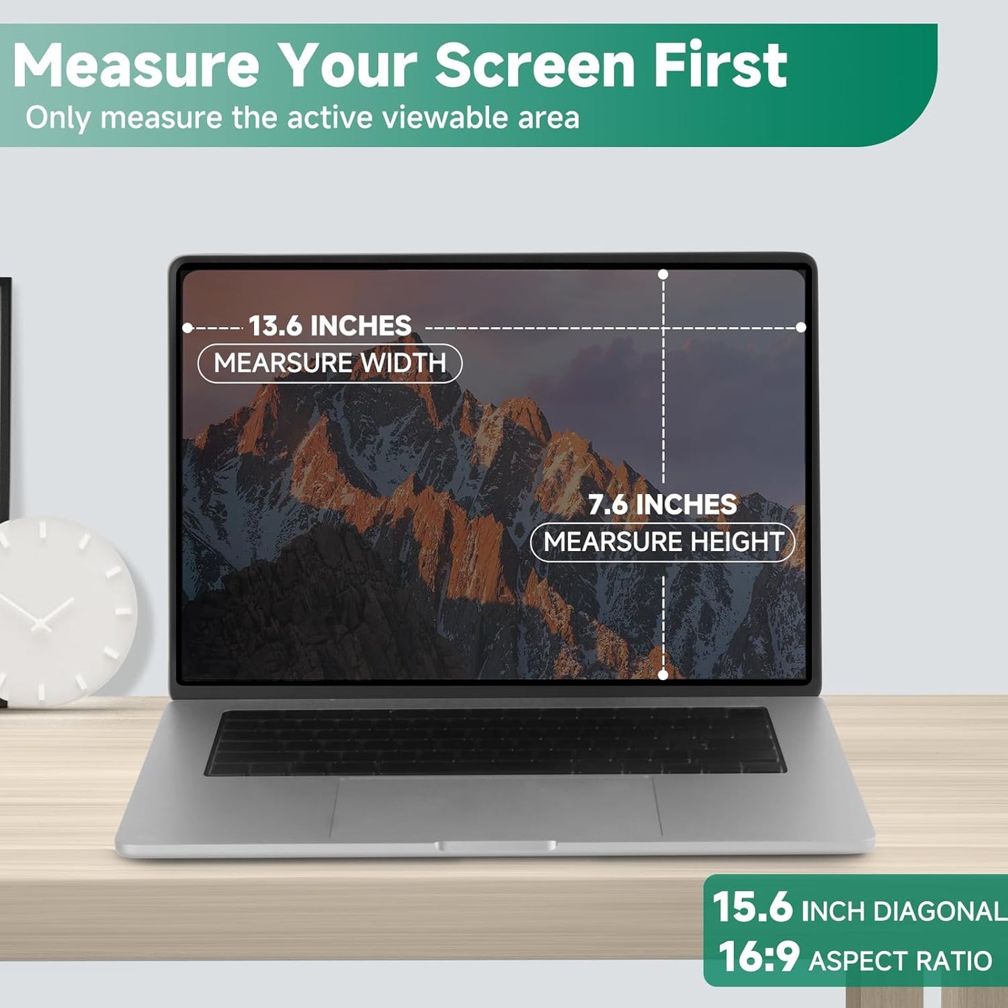 Nano-Suction Laptop Privacy Screen 15.6 Inch 16:9, Removale Screen Privacy Shield for Laptop, Anti Glare, Anti Bule Light, Screen Protector for Lenovo HP Dell Acer Asus Thinkpad