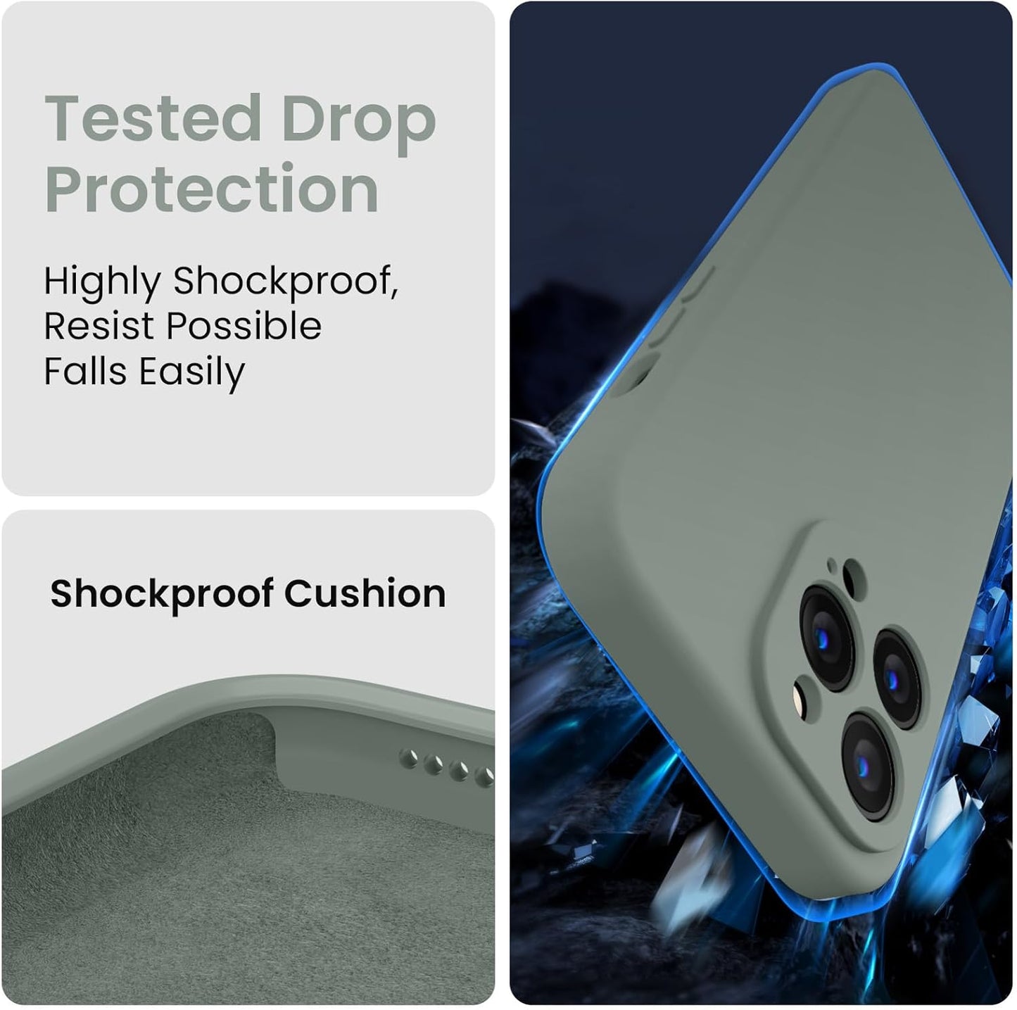 FireNova Designed for iPhone 13 Pro Case, Silicone Upgraded [Camera Protection] Phone Case with [2 Screen Protectors], Soft Anti-Scratch Microfiber Lining Inside, 6.1 inch, Calke Green