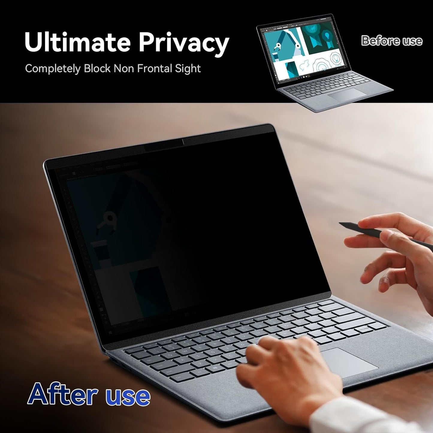 Magnetic Privacy Screen for 12.4 inch Microsoft Surface Laptop Go 3/2/1, Removable Anti Glare Blue Light Laptop Privacy Filter, Anti Spy Black Protector Security Private