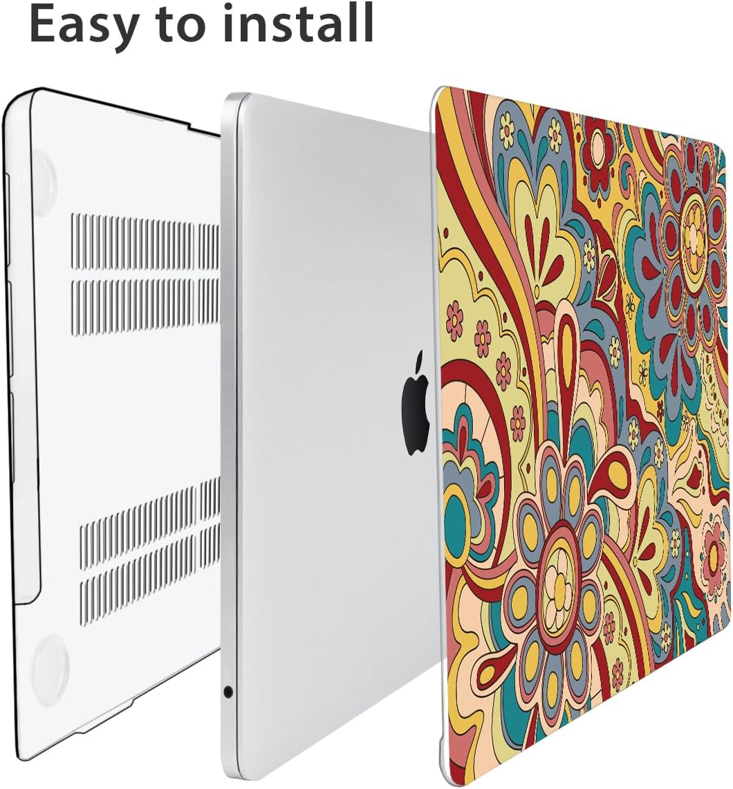 Compatible with 2025 2024-2022 MacBook Air 13 inch Case M4 A3240 M3 A3113 M2 A2681, Hard Shell&Keyboard Film&Screen Film&Webcam Cover for New M4 Mac Air 13.6 inch with Touch ID, Curved Doodle