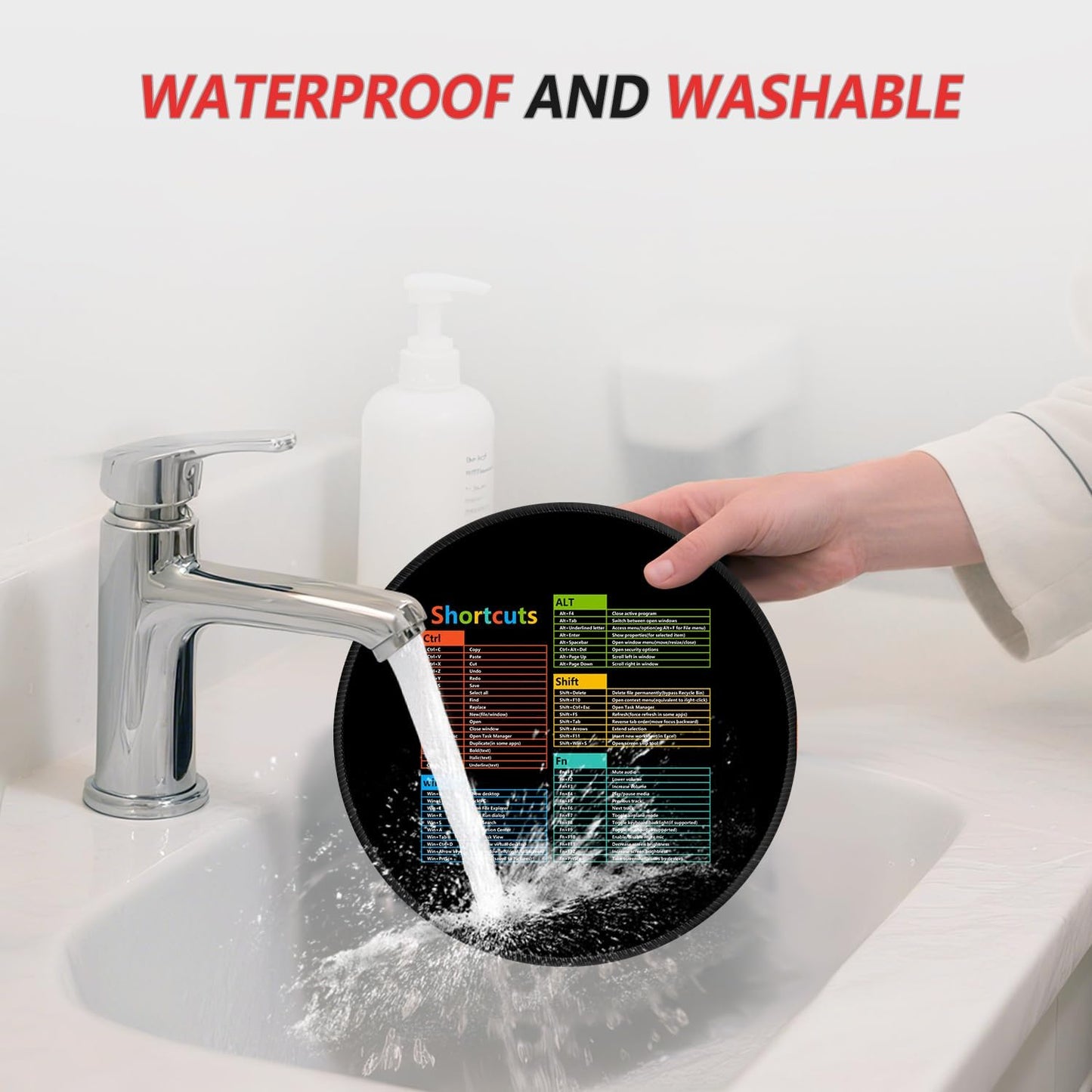 ITNRSIIET Mouse Pad Non-Slip Rubber Base Smooth Surface Stitched Edges Waterproof Durable Compatible with All Mice for Office & Gaming, Desk Accessory, Diameter 8.7 inch, WinShortcuts