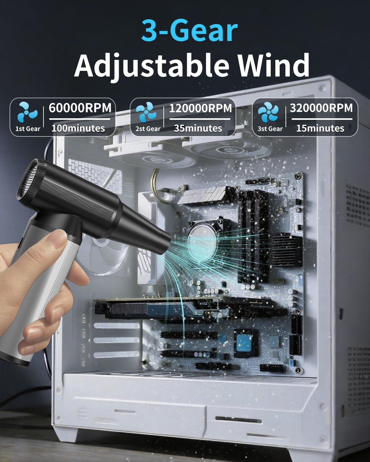 BOBYE Electric Compressed Air Duster & Keyboard Cleaner, 2-in-1 Blower & Vacuum with 180W Brushless Motor, 6000mAh Battery, 3-Gear Adjustable for Computers, Cars, Furniture, and Outdoor Cleaning