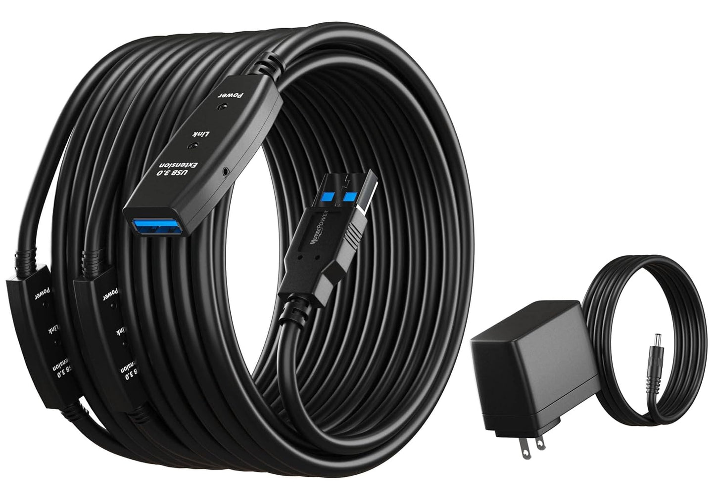 65 Feet Active USB Extension Cable 3.0 Male to Female with 3 Extension chipsets Signal Booster - Active Extension/Repeater Cord 20 Meters / 65 Feet (AC Power Supply Included)
