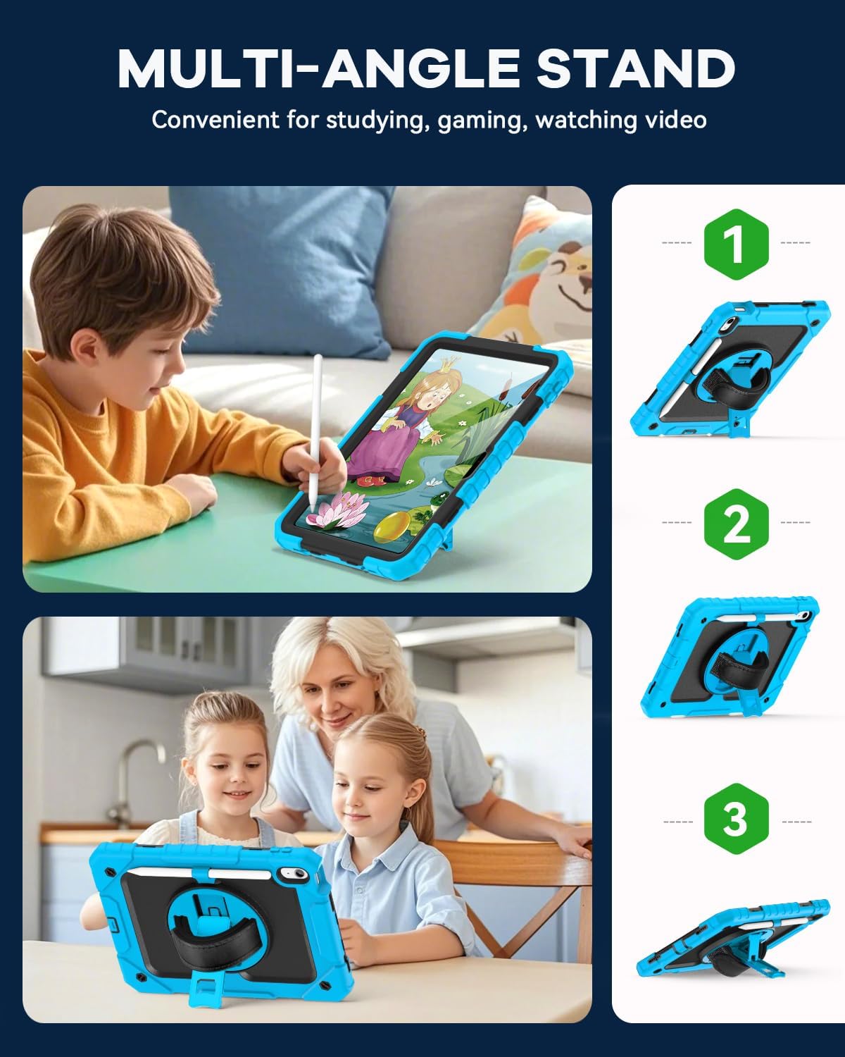 Cantis Case for iPad (A16) 11th Generation 11 inch 2025, iPad 10th Generation 10.9 inch 2022 with Screen Protector/ 360 Degree Rotating Stand/Shoulder Strap/Pencil Holder, Blue