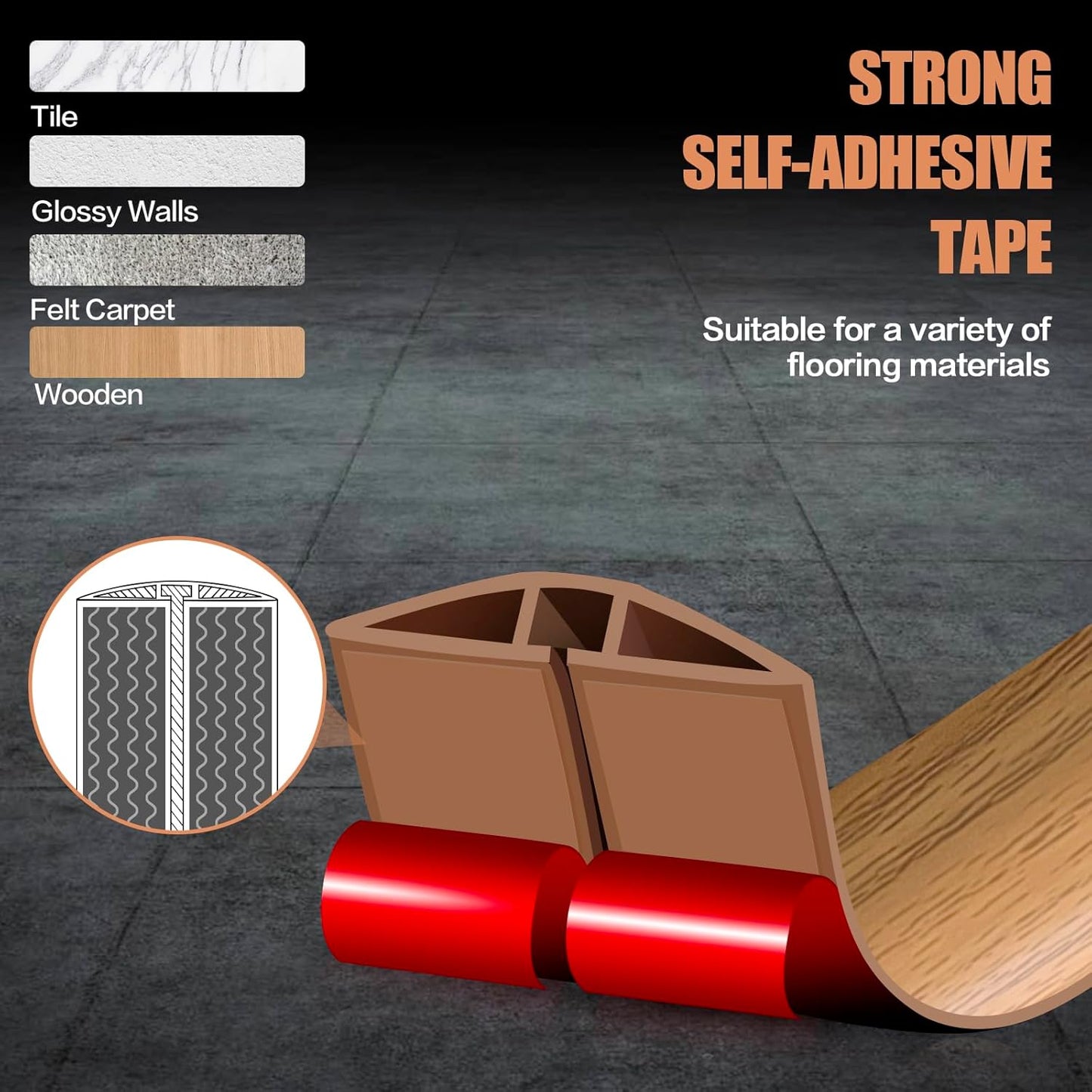 Floor Cord Cover Cavity 0.8"x0.37" Self Adhesive Cord Hider, 3.3FT Low Profile Cable Management, Extension Strip Protector for Wires, Prevent Cable Trips for Offices, Gyms, Exhibitions (Brown Wood)