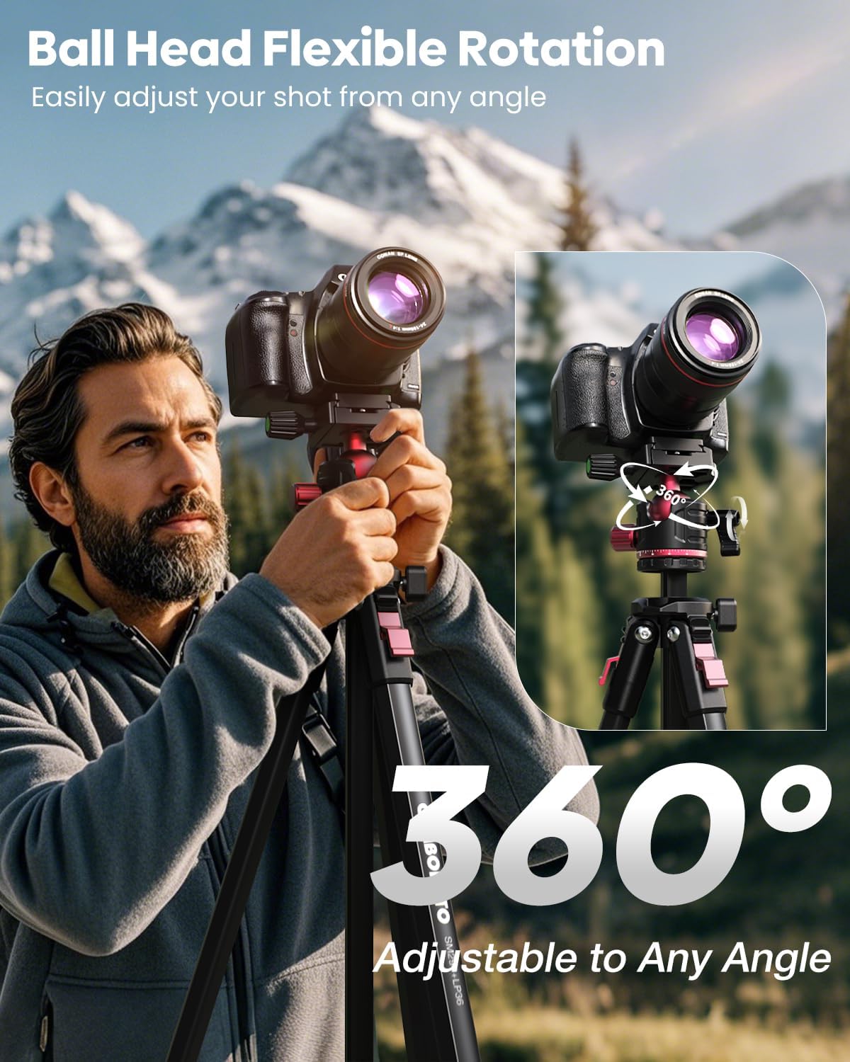 68" Lightweight Travel Camera Tripod with Ball Head, Compact Aluminum Tripod for DSLR/SLR, Compatible with Canon, Nikon, Binoculars, Telescope (Supports 8.8 lbs, Weighs 2.62 lbs)