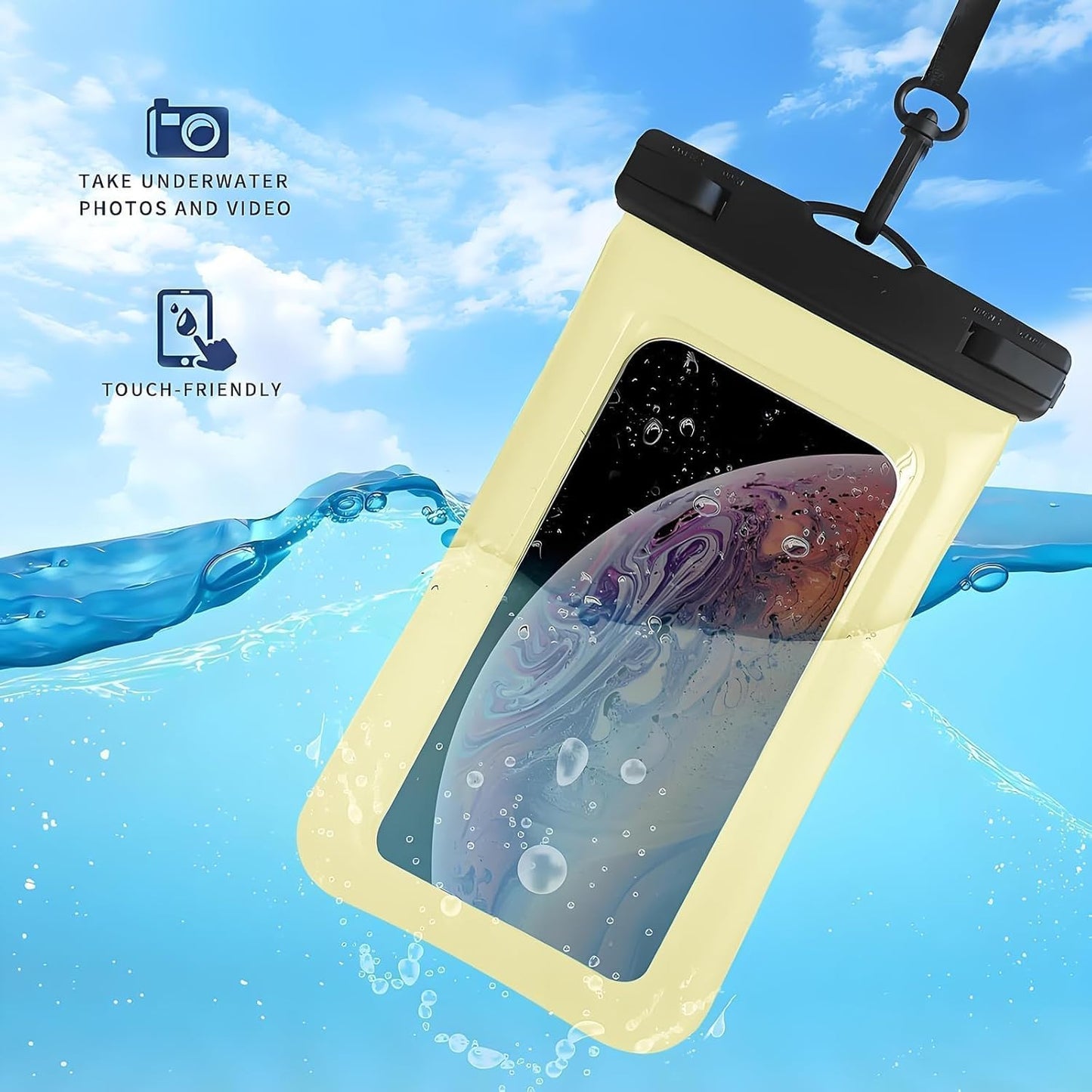 Floatable Soap Bubble Waterproof Phone Pouch/Case with Crossbody Lanyard for iPhone 16 Pro Max/15 Pro/14/13/12, IP68 Cellphone Dry Bag Beach Cruise Ship Essentials, 1 Pack-Creamy-7″