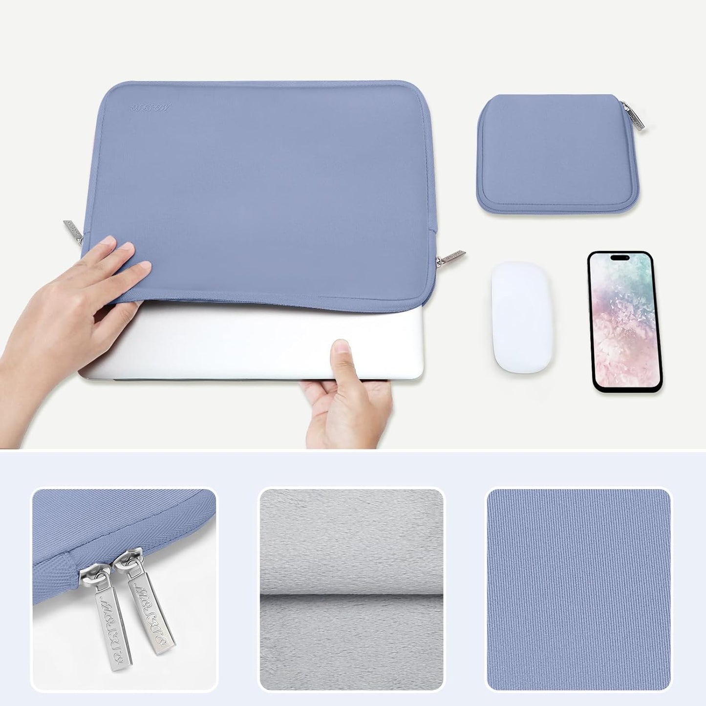 MOSISO Laptop Case 13 inch, 13 inch Laptop Sleeve Bag Compatible with MacBook Air 13 M4 M3 M2 M1 2025-2018 / Pro 13 M2 M1 2025-2016, Neoprene Computer Sleeve Bag with Small Case, Pastel Blue