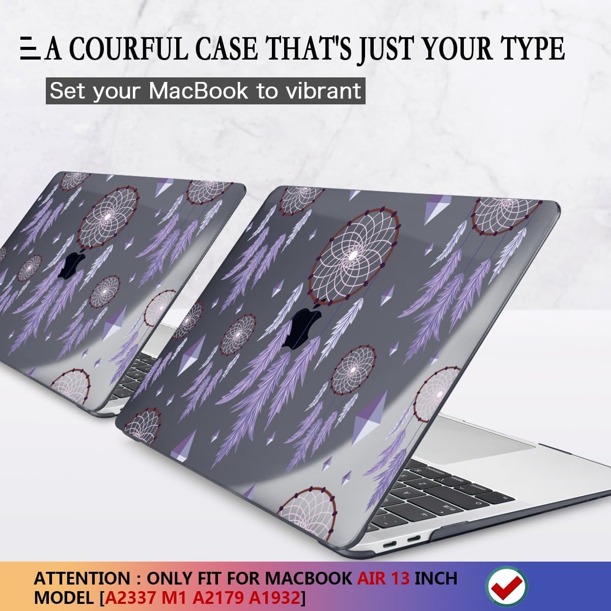 CISSOOK Compatible with MacBook Air 13 inch 2021 2020 2019 2018 Release M1 Chip A2337 A2179 A1932, Plastic Black Hard Shell Protective Cover for MacBook Air 13 Retina with Touch ID, Dream Catcher