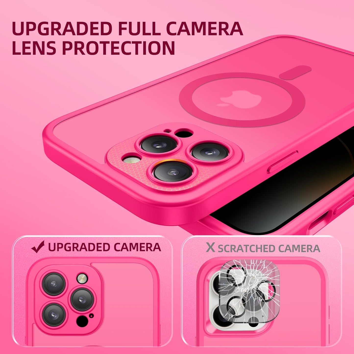 BERFY Magnetic for iPhone 14 Pro Max Case,Compatible with MagSafe,Built-in Privacy Screen Protector and Upgraded Camera Protection,Anti-Spy Full Body Shockproof Phone Case for 14 Pro Max 6.7",Hot Pink