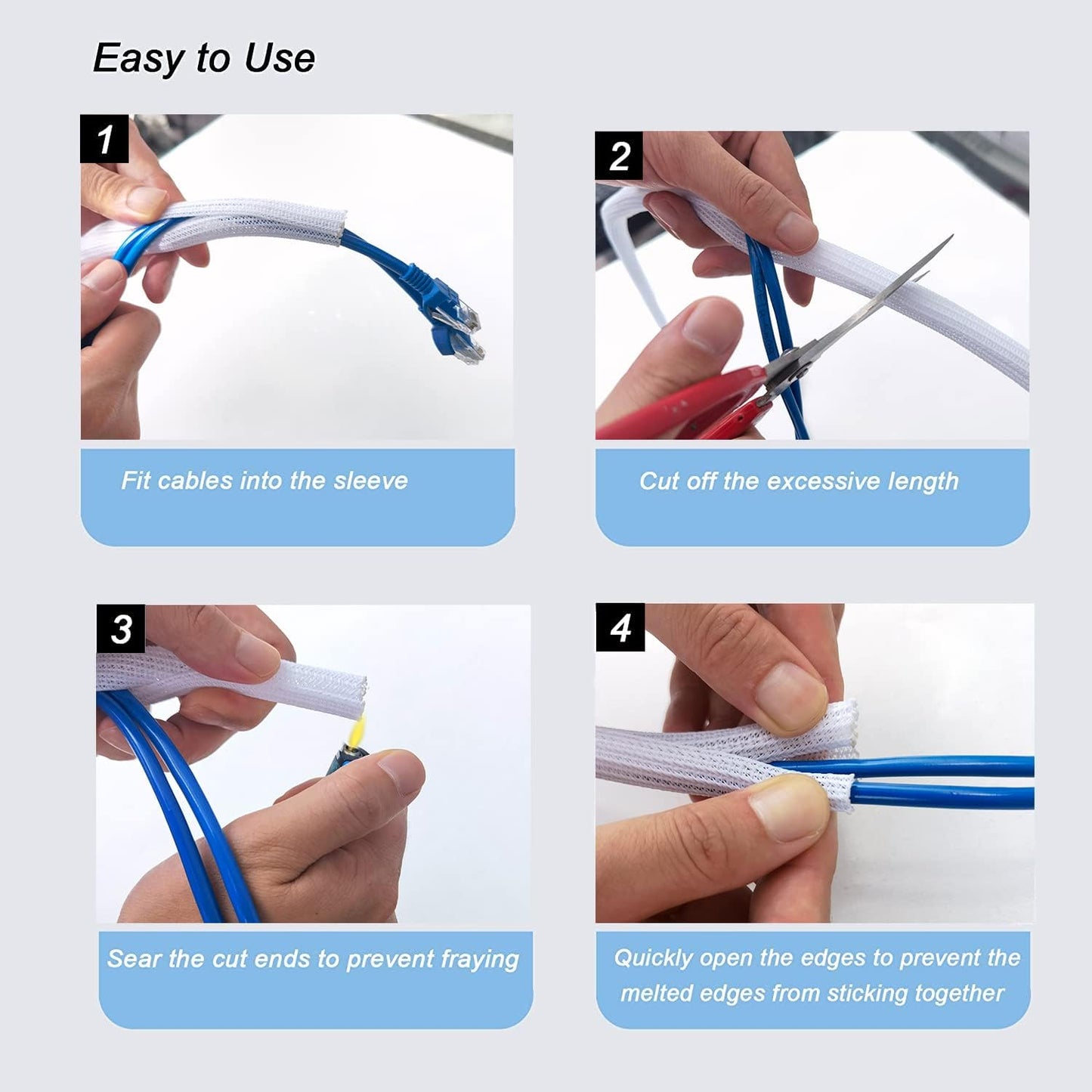 CrocSee 10ft - 3/8 inch Braided Cable Management Sleeve Cord Protector - Self-Wrapping Split Wire Loom for TV/Computer/Home Theater/Engine Bay - White