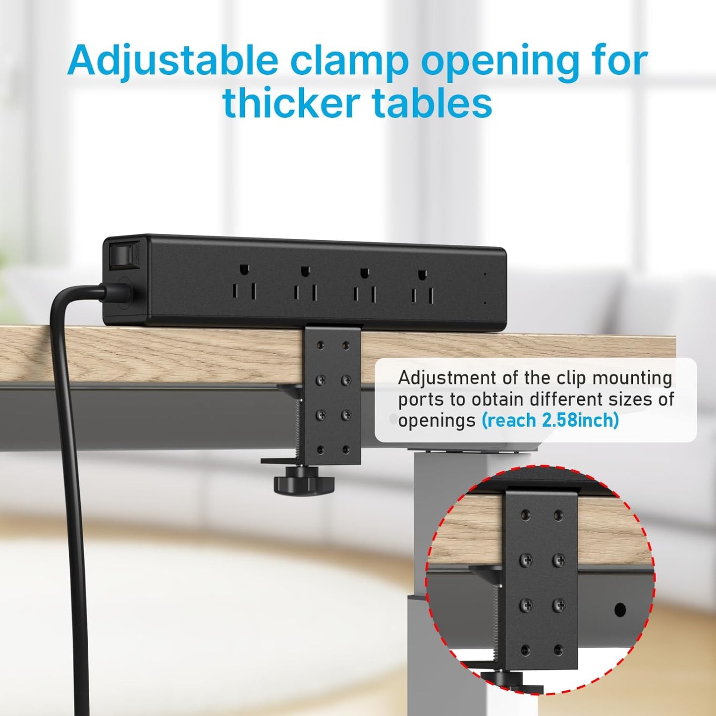 CCCEI Desk Outlet Station 45W USB C Port. 12 Outlet Desktop Clamp Power Strip Surge Protector 4800J with Switch. Nightstand Office Standing Desk Accessories Fit Thicker Table Edge or Screw Mount, 10FT