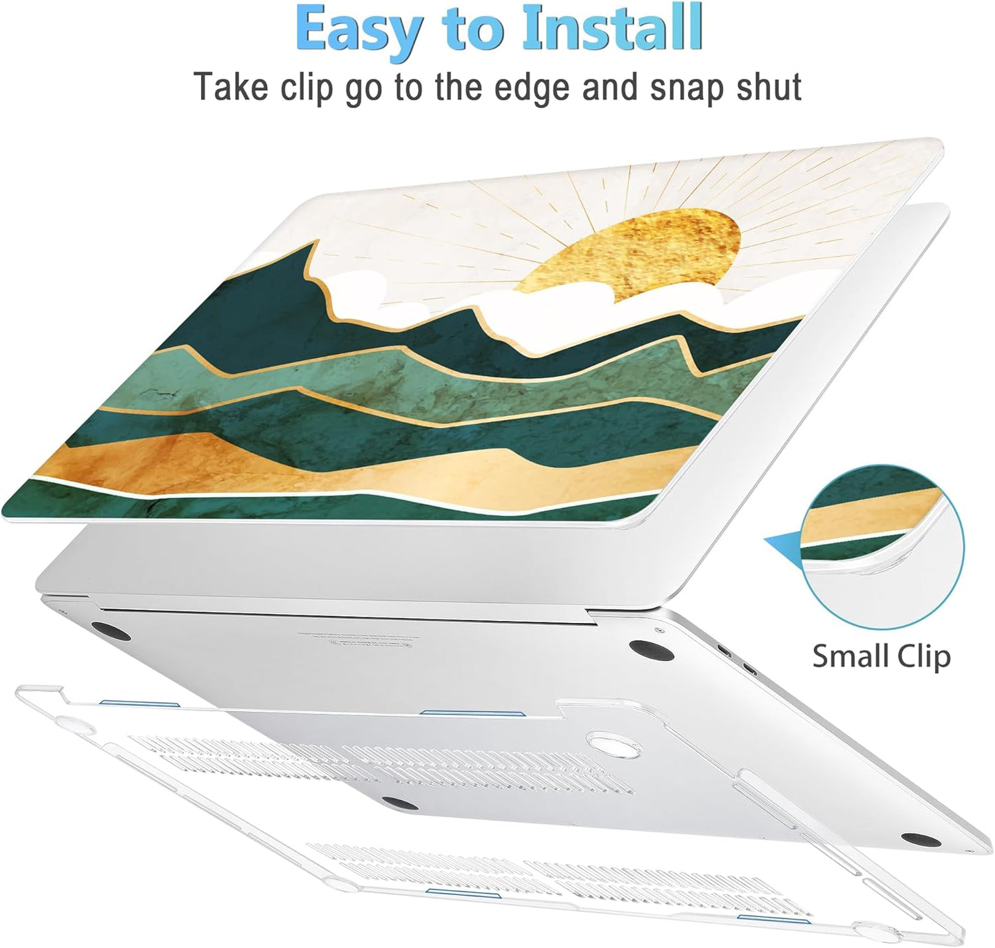 Mektron for MacBook Air 13 Case A1466/A1369 (2010-2017 Release), Snap-on Plastic Hard Shell Cover for MacBook Air 13.3 inch with Keyboard Cover, Golden Mountains by Sunrise