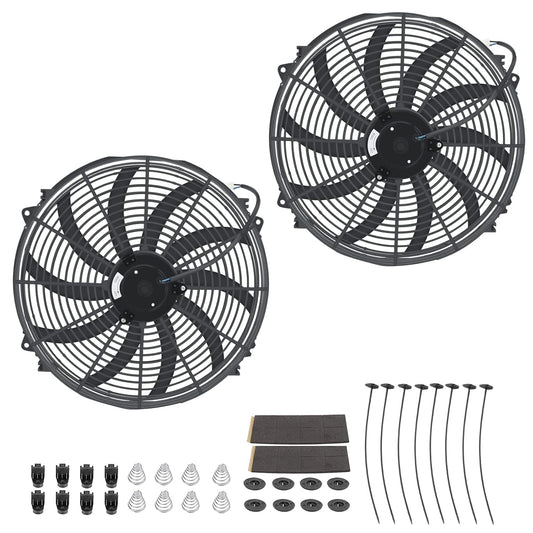 2PCS 16 Inch Universal Slim Fan Push Pull Electric Radiator Cooling 12V 120W Mount Kit Black
