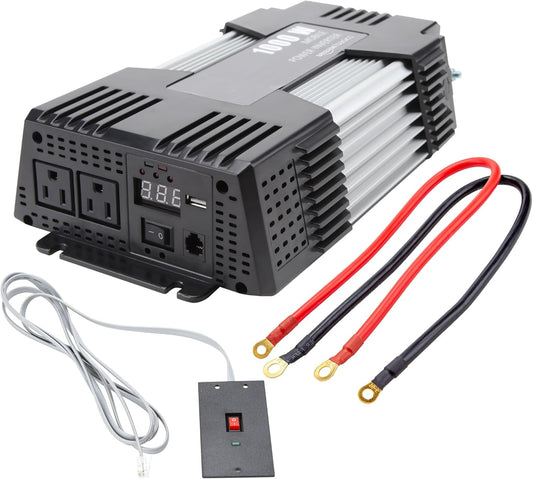 Amazon Basics 1000W Car Power Inverter - 12V to AC 110V, 13.81 x 7.44 x 3.07 inches