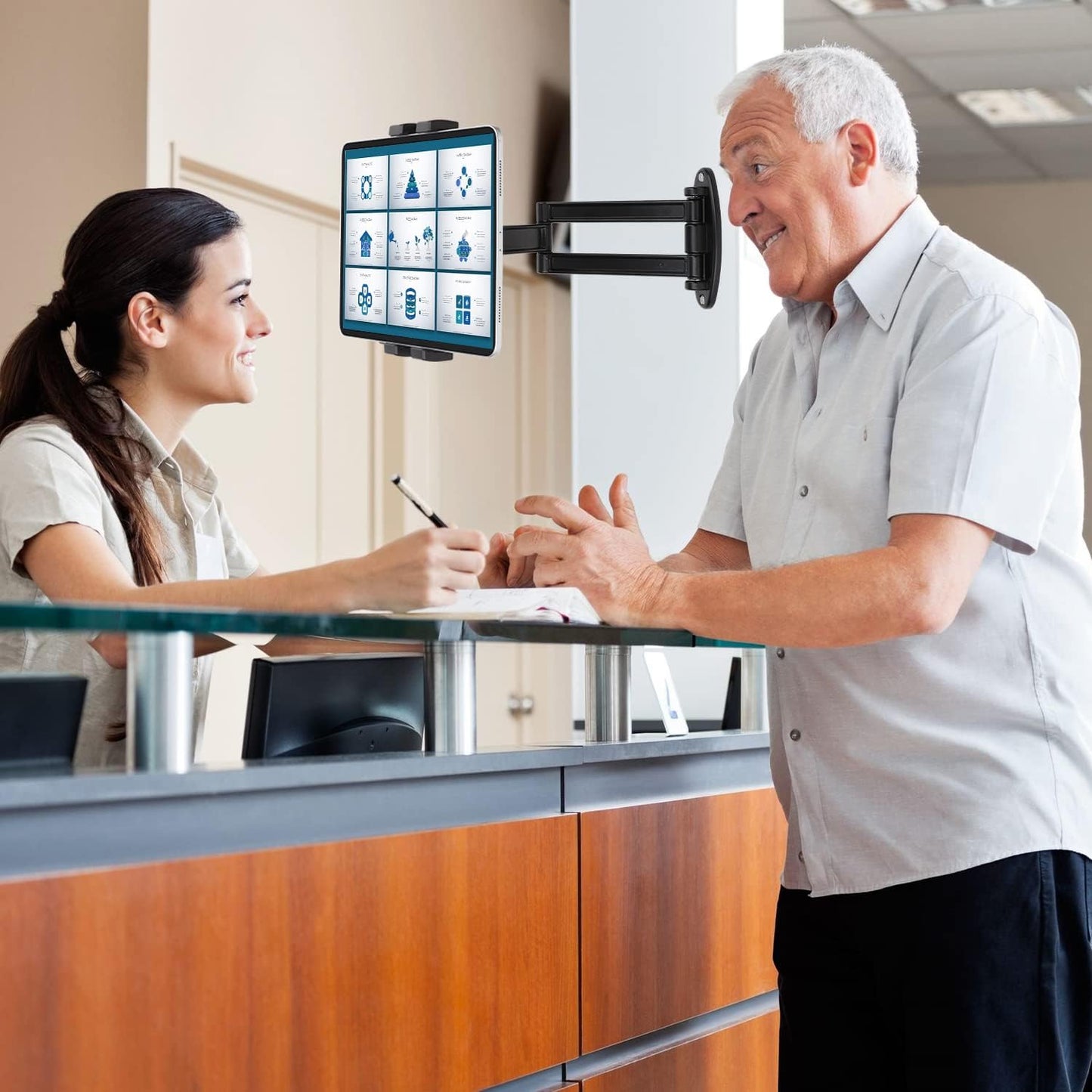 Foldable iPad Wall Mount Holder,Aluminium Extendable Tablet Wall Mount for 7~12.9 inch Tablets iPad/Nexus/LG G Pads/e-Reader/Switch,Adjustable Extension Articulating Arm Swivels Mount