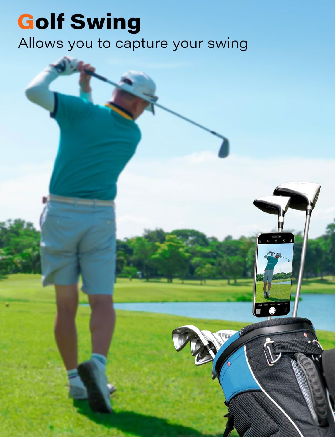 A2C Magnetic Golf Cart Phone Holder Fit for EZGO/Club Car/Yamaha, Strong Magnet Phone Mount with Adjustable Strap for Golf Cart Railing, Compatible with Magsafe iPhone, Essentials Gift for Golfer