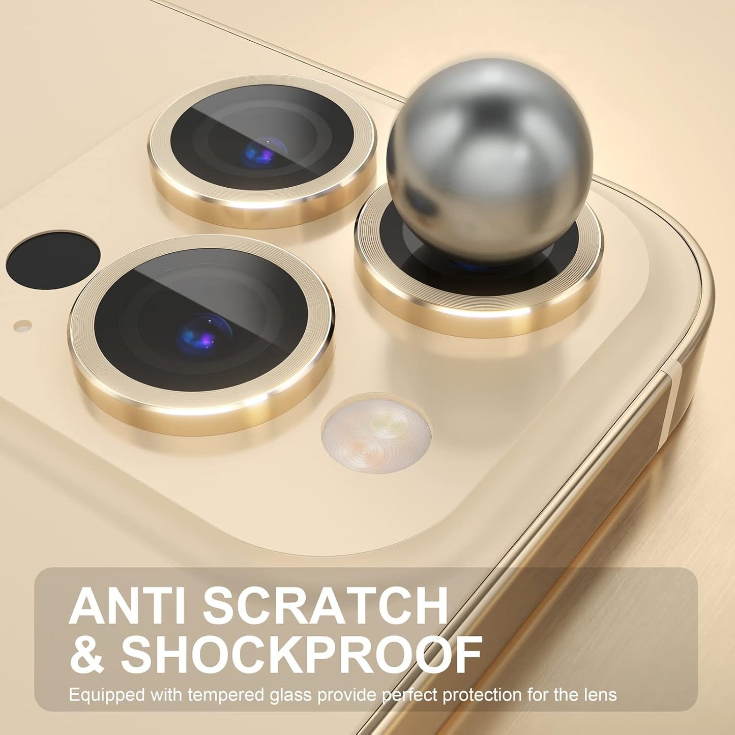 Choiche [3+1 for iPhone 14 Pro/iPhone 14 Pro Max Camera Lens Protector, 9H Tempered Glass Camera Cover Screen Protector Metal Ring Decoration Accessories (Gold)