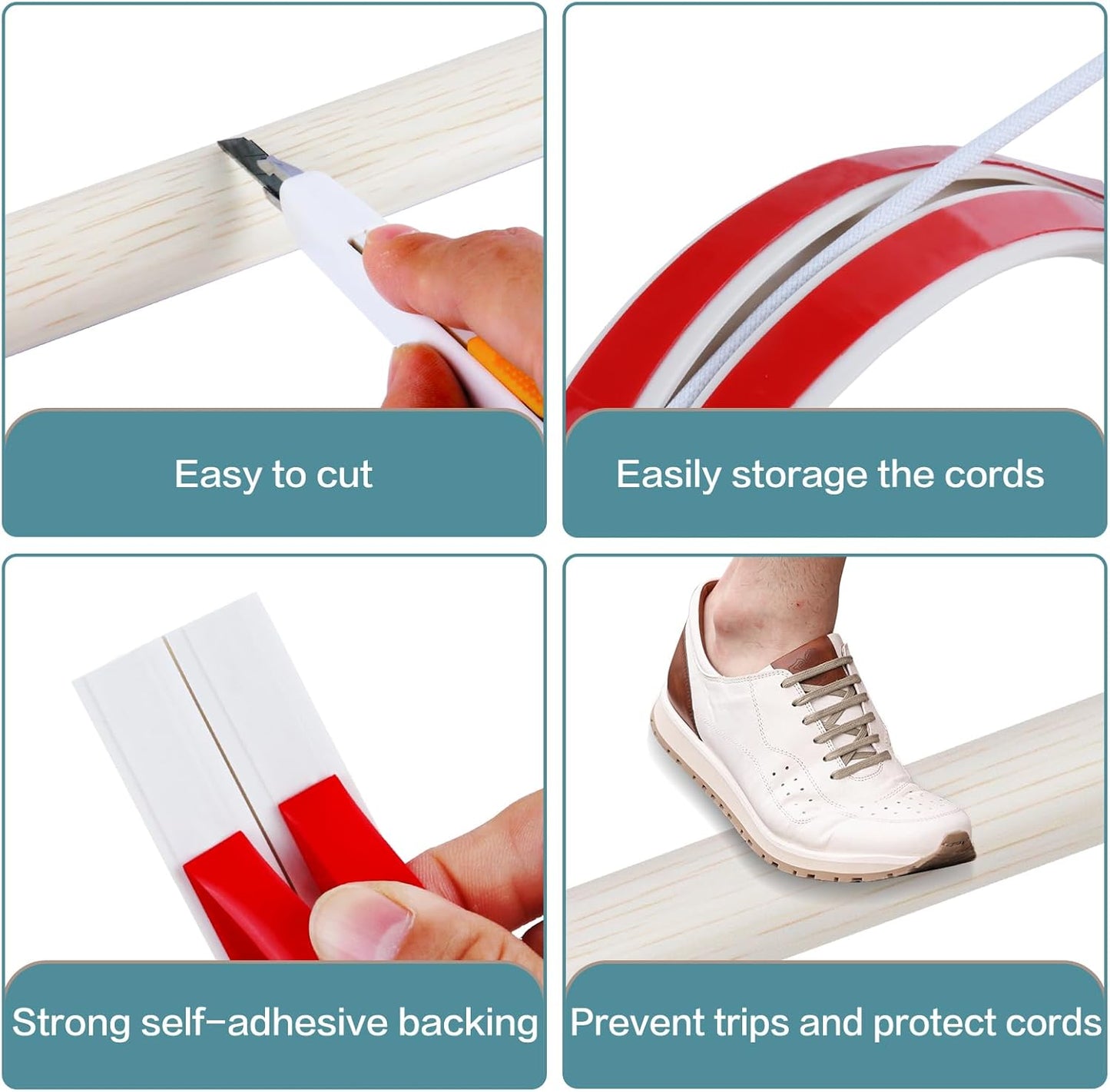 Floor Cord Cover Self Adhesive Cord Hider Floor Extension Cord Covers for Floor Power Cord Protector Cable Management Prevent Cable Trips Cable Cavity 0.32" W x 0.32" H (Beige Wood, 3.3Ft)