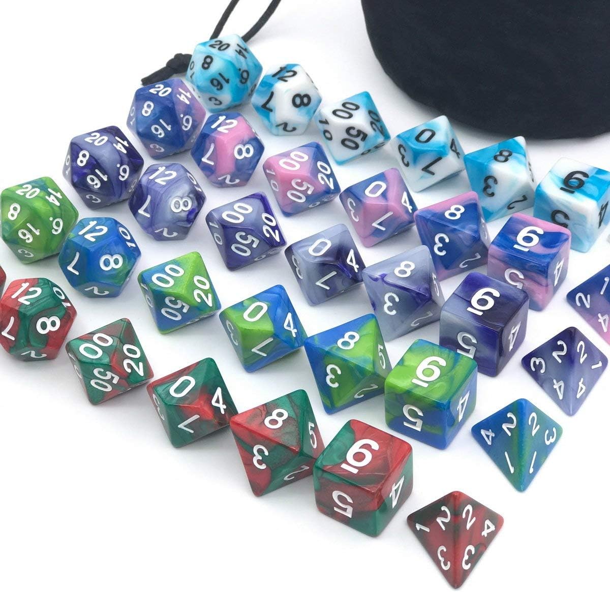 Dice Set for Dungeons&Dragons, DND, RPG Games, Polyhedral Dice Set, Assorted Dice Set, 35 Total, 5 Sets with Drawstring dice Pouch