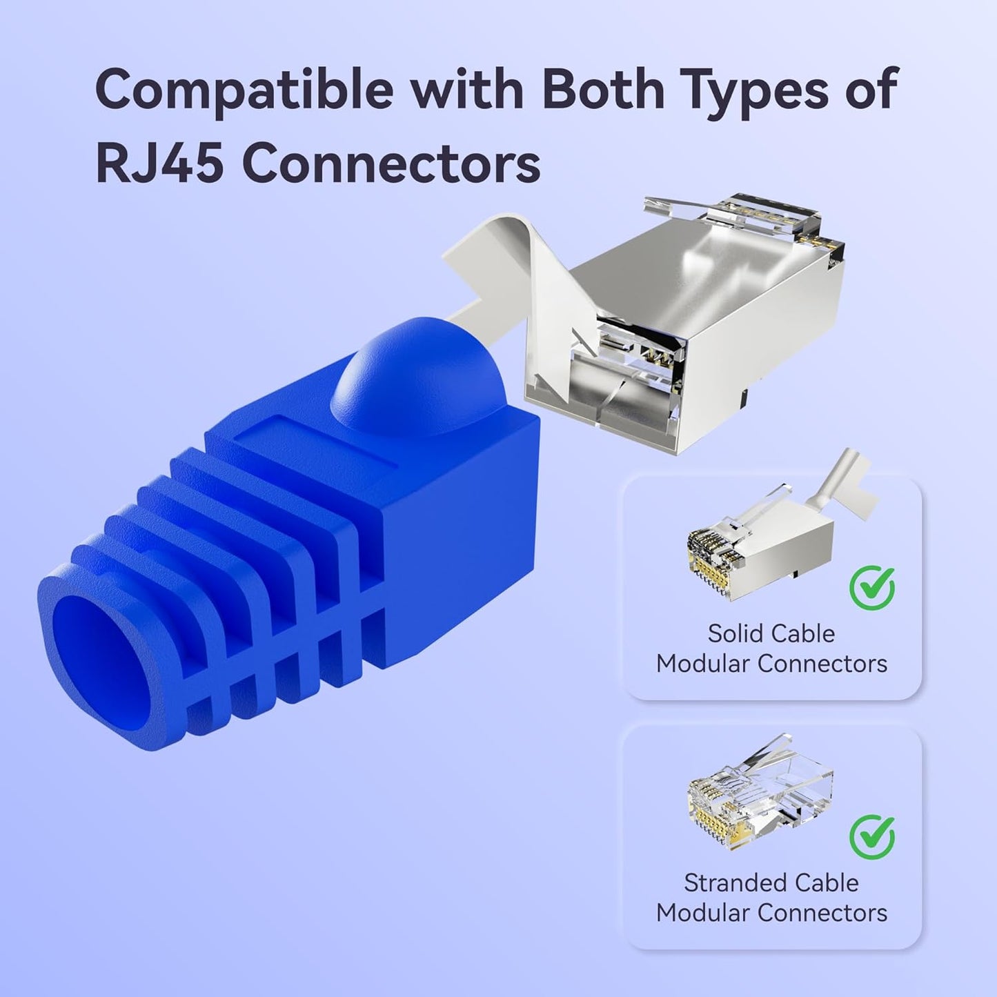 CableGeeker 100-Pack Cat6 / Cat5e RJ45 Strain Relief Boots, RJ45 Boot, Cat 6 Boot, Cat6 Ethernet Boots, Suitable for 6.5mm(0.26in) Ethernet Cables (Round-Press Blue)