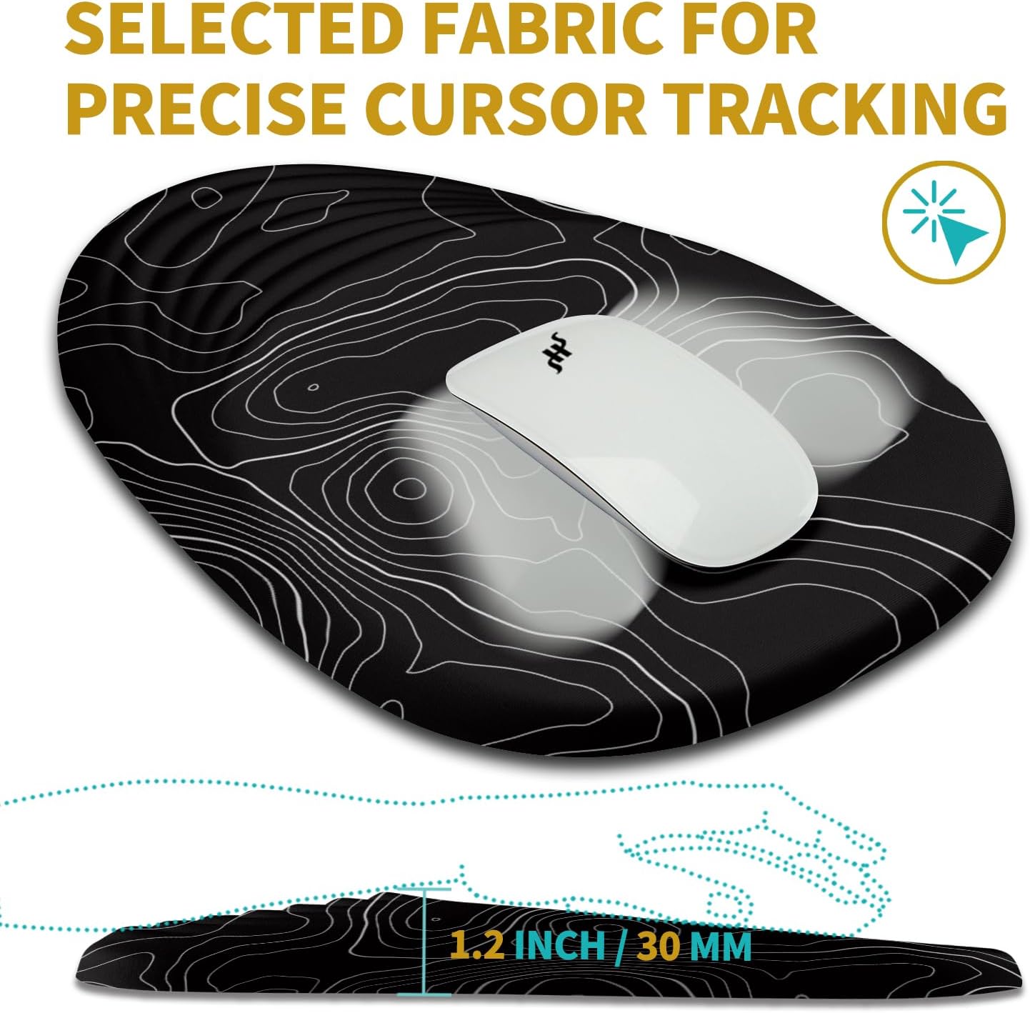 Hokafenle Ergonomic Mouse Pad Wrist Support with Stepped-wedge Design, Wrist Rest Pain Relief Mousepad Filled with Memory Foam, Carpal Tunnel Mousepad for Wireless Mouse(12x8 inch, Topographical Line)