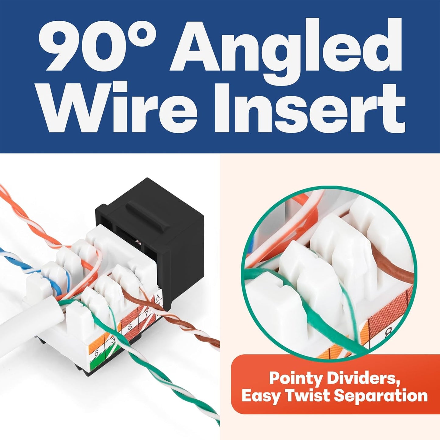 Everest 90° Angled RJ45 Cat5e Keystone Jacks 10-Pack in Black - Slim Profile Female RJ45 Connectors - Cat 5e Keystone Jack - Compatible with 90° Angled Speed Termination Tool - easyJACK (B094WB91H3)