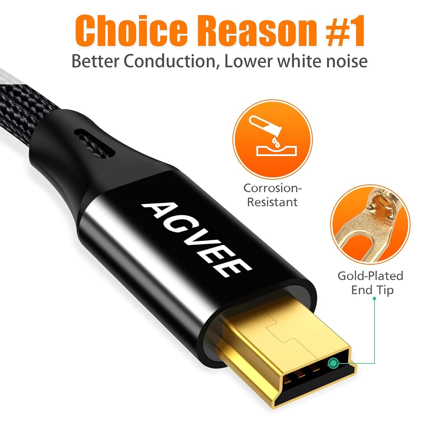 AGVEE 2 Pack 5ft Mini USB Cable, Braided Durable USB-A to Mini-B Charger Charging Cord for TI-84, Garmin GPS, Go-Pro Hero 4 3 2 HD, PS3 Controller, Canon Camera, Blue Yeti Microphone, Black