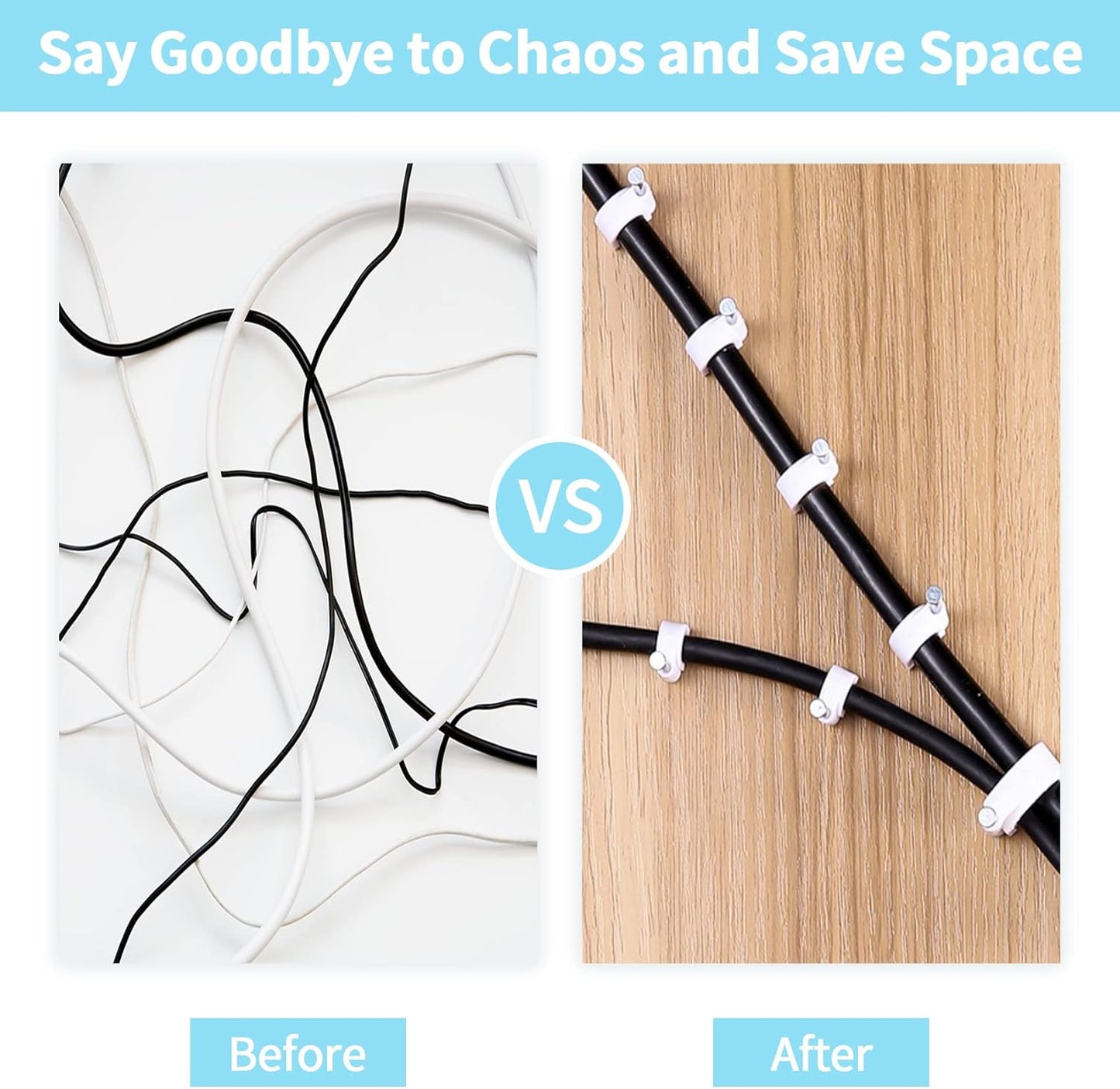 Cable Clips, 100 Pcs, 8mm, Wire Wall Clips with Steel Nails, Cable Management Organizer Clips, Cable Tacks Coax Holder Clips, RG6 RG59 CAT6 RJ45 Cable Cord Clips, White